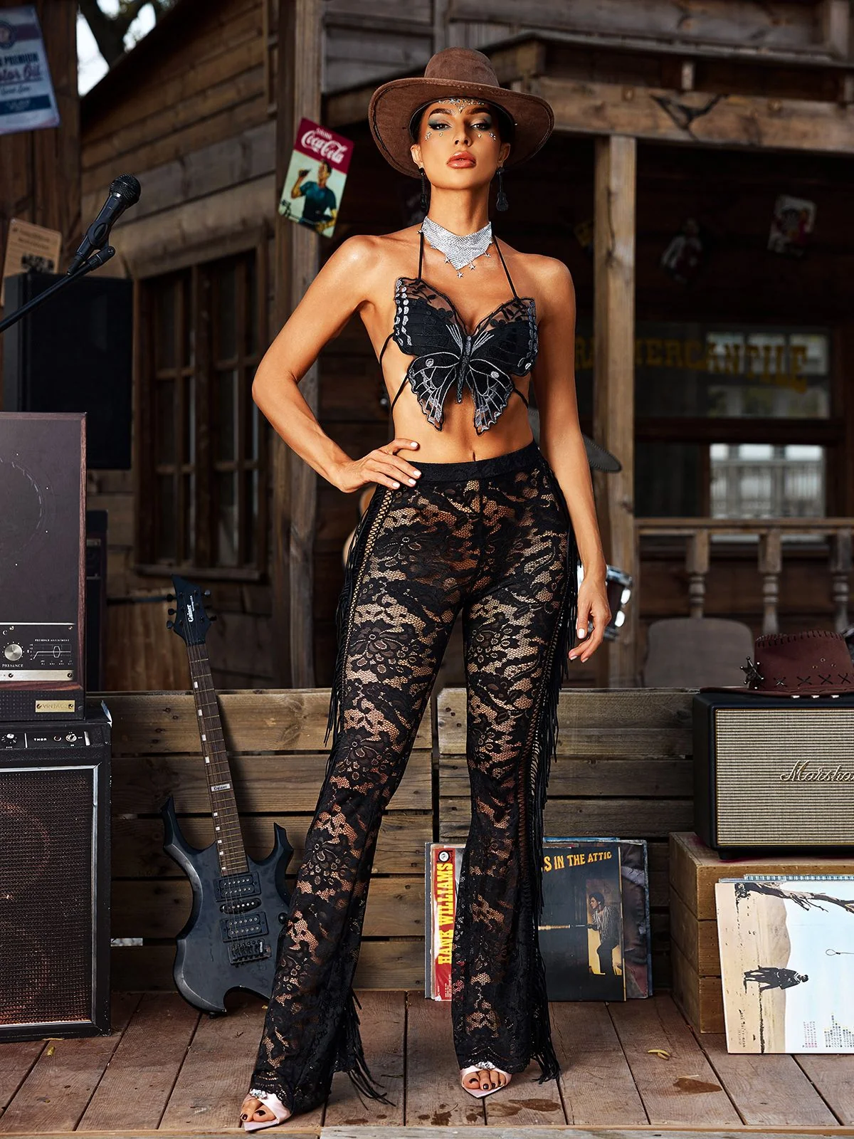 Butterfly Halterneck Lace-Up Top in Black | Trendy Style