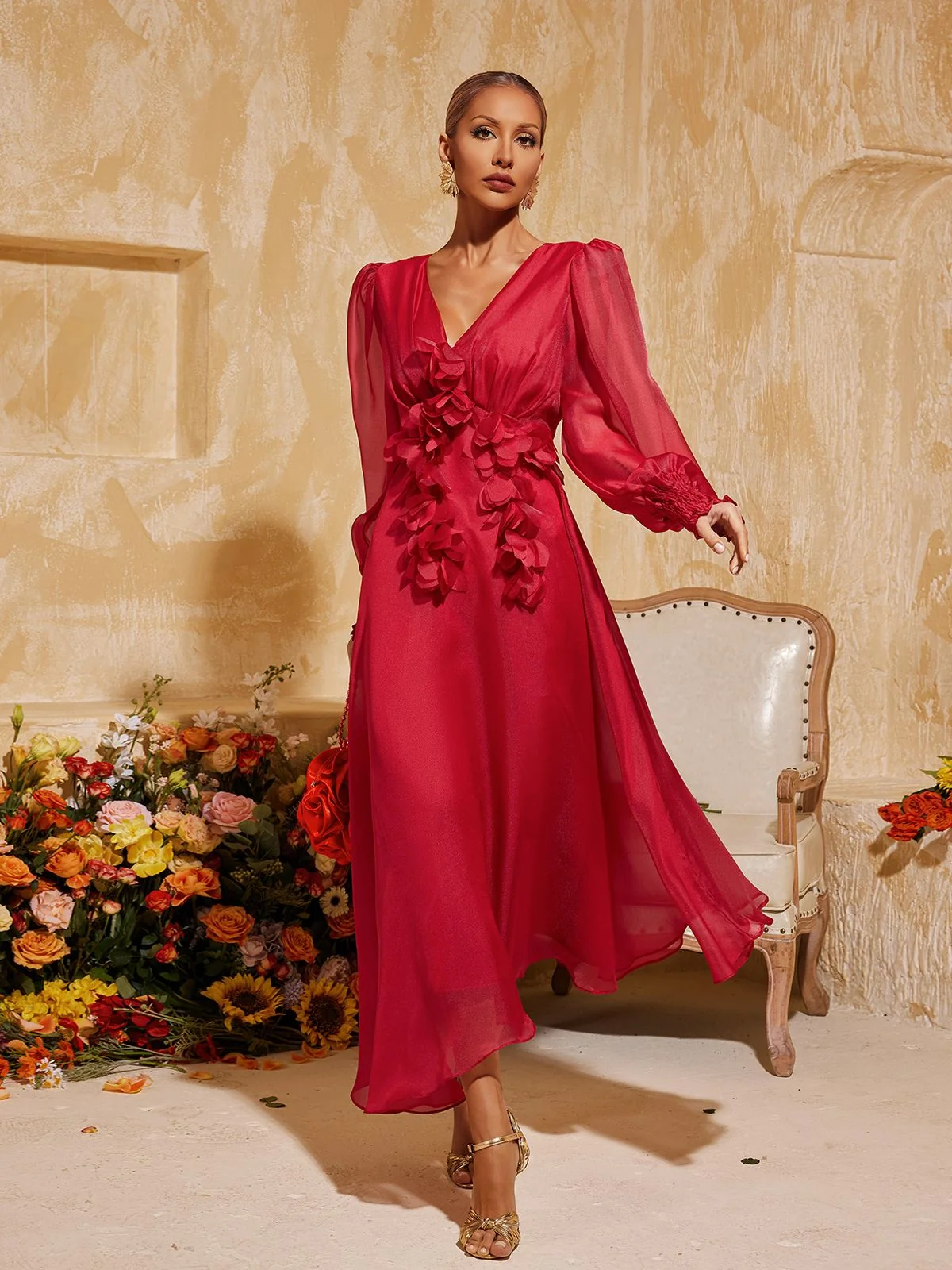 Bohemian Fringe V Neck Midi Dress - Elegant Trendy Style