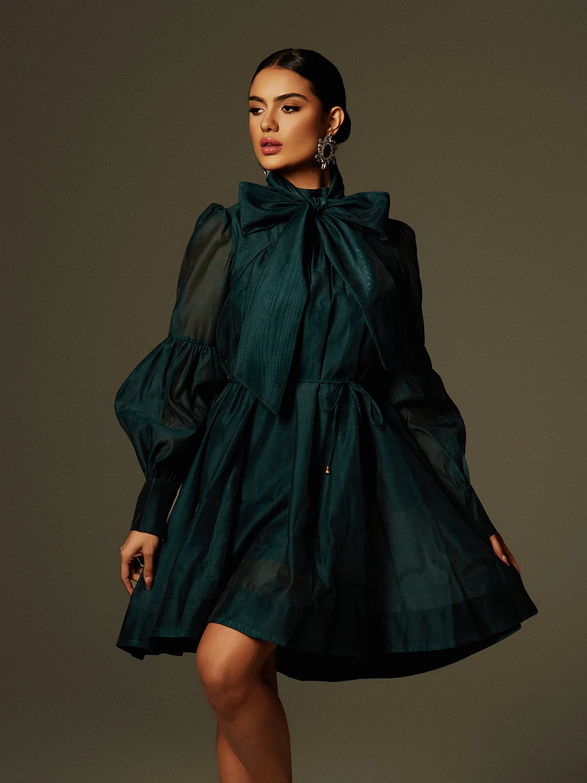 Chic Lace Up Mini Dress - Stylish Long Sleeve Design