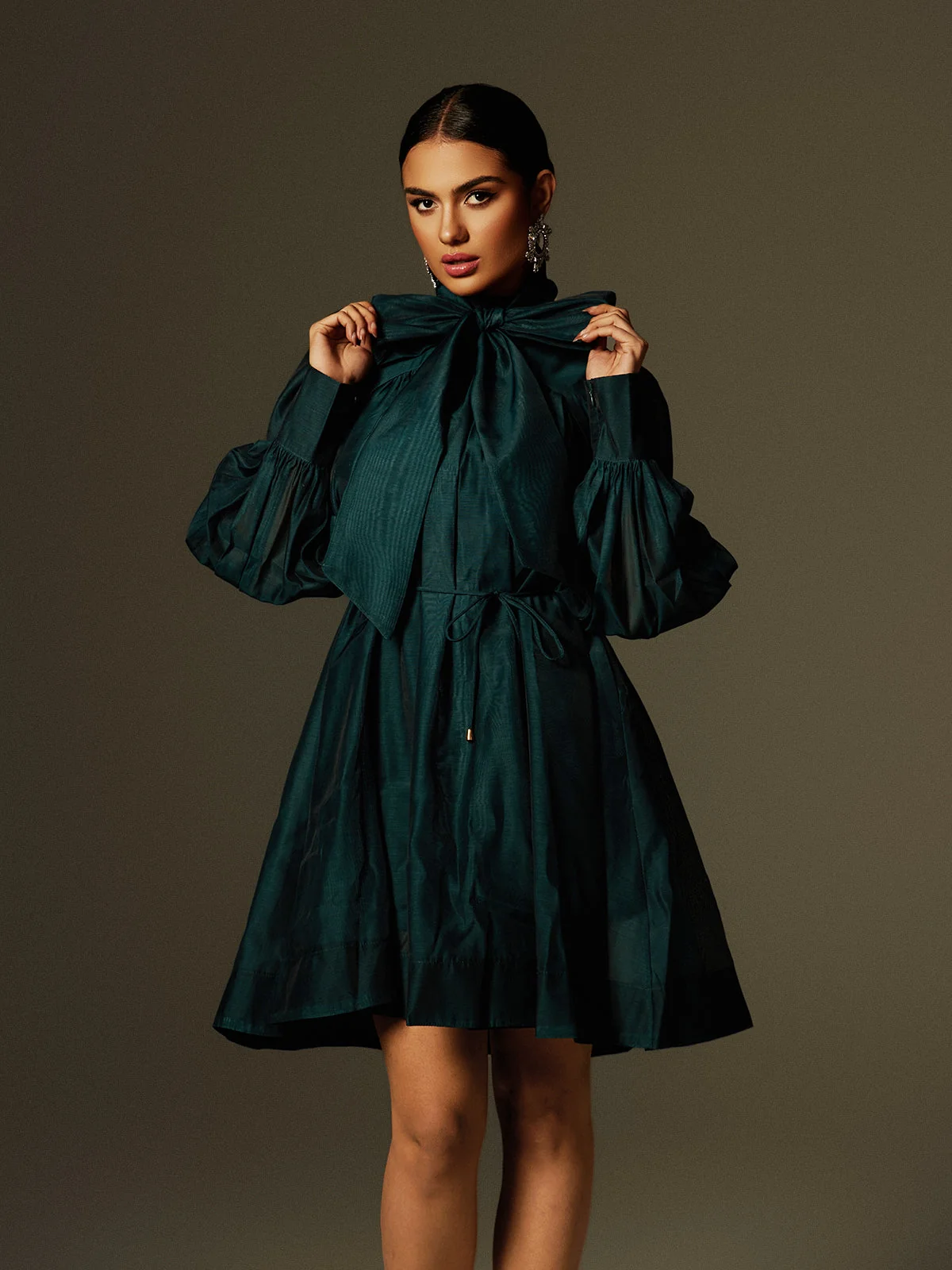 Chic Lace Up Mini Dress - Stylish Long Sleeve Design