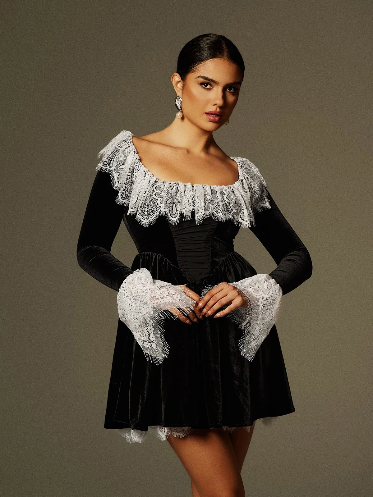 Elegant Velvet Lace Mini Dress