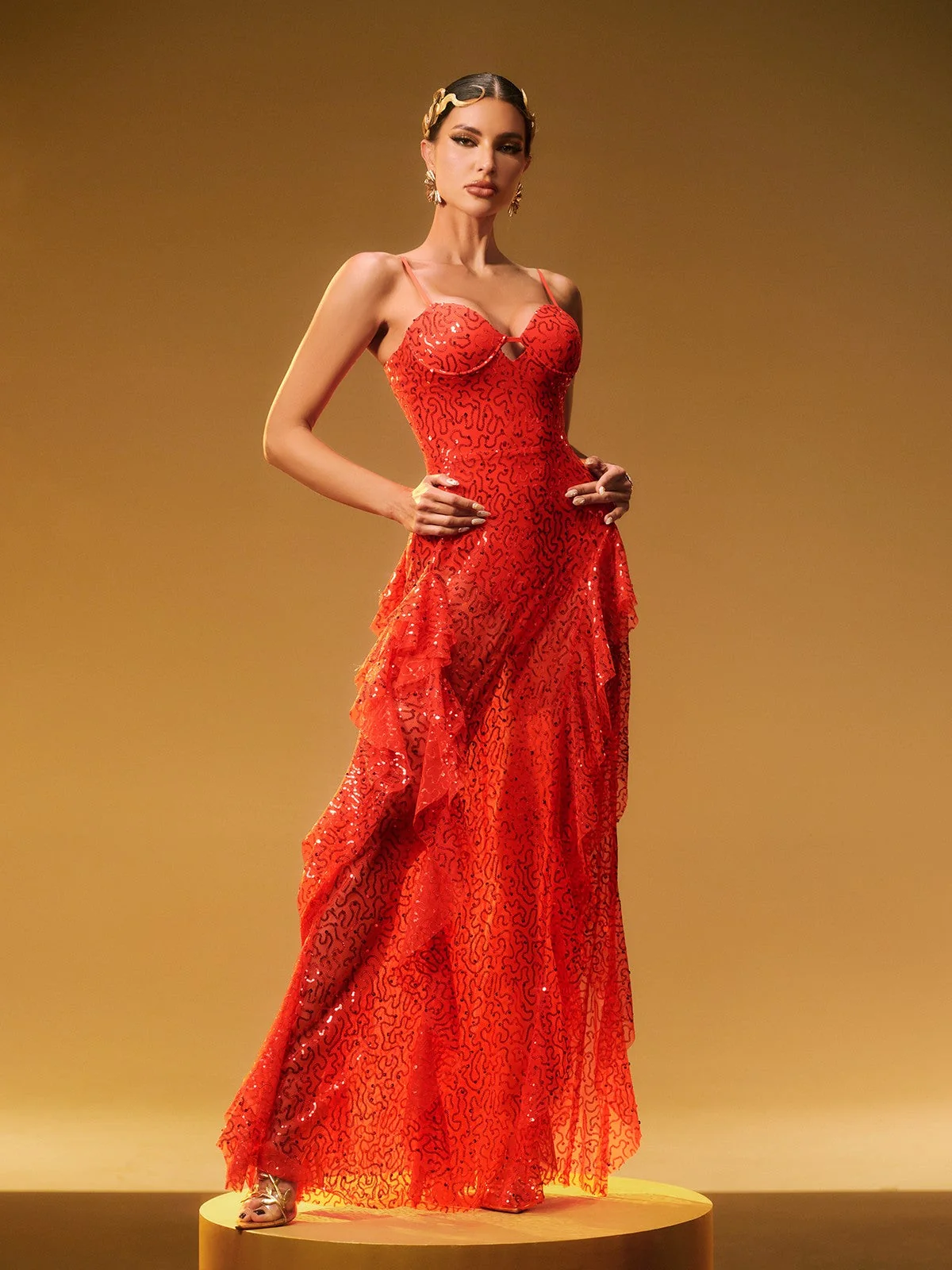 Sleek Printed Split Maxi Dress - Stylish Spaghetti Straps