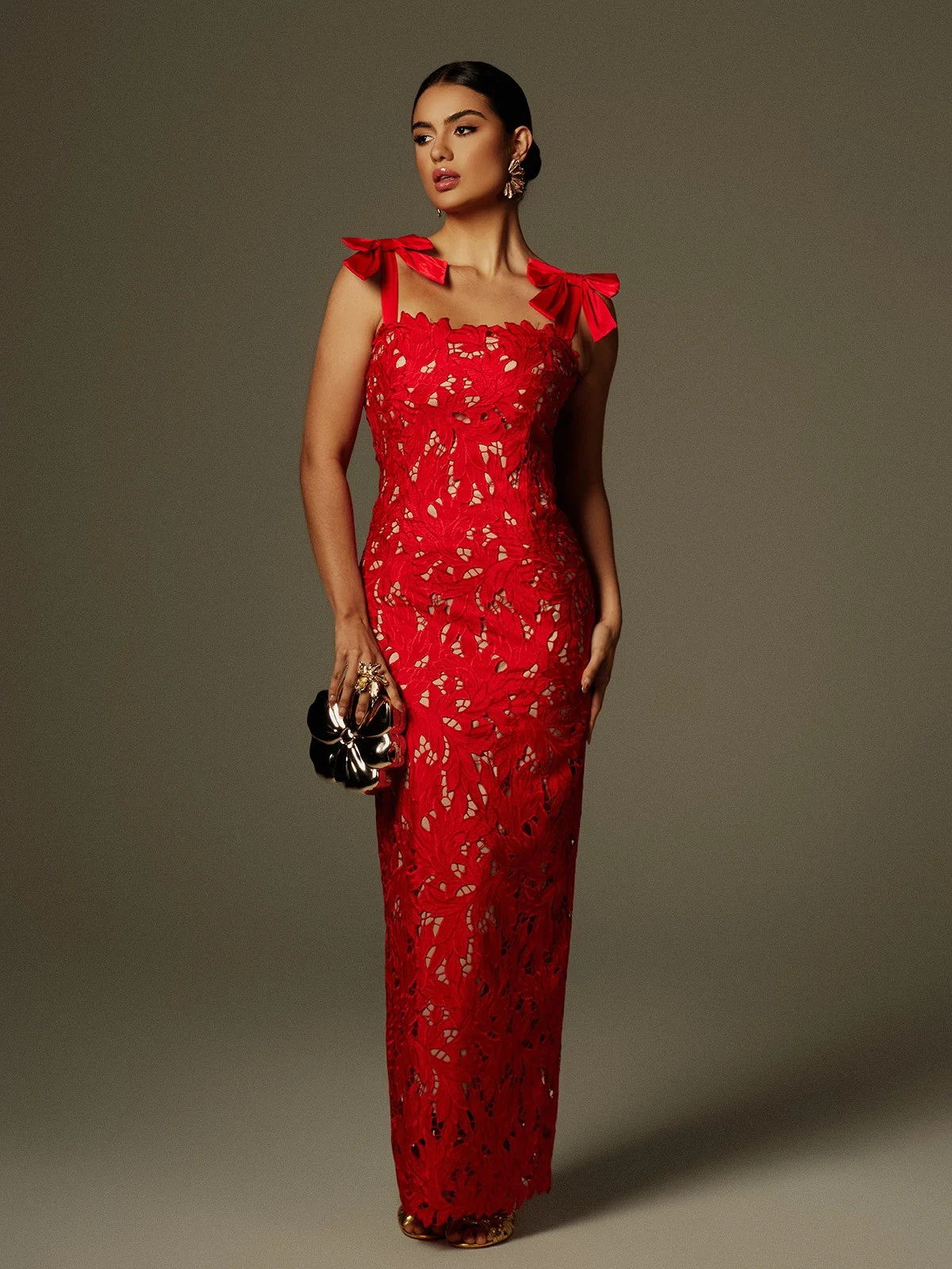 Floral Maxi Dress with Bow Detailing