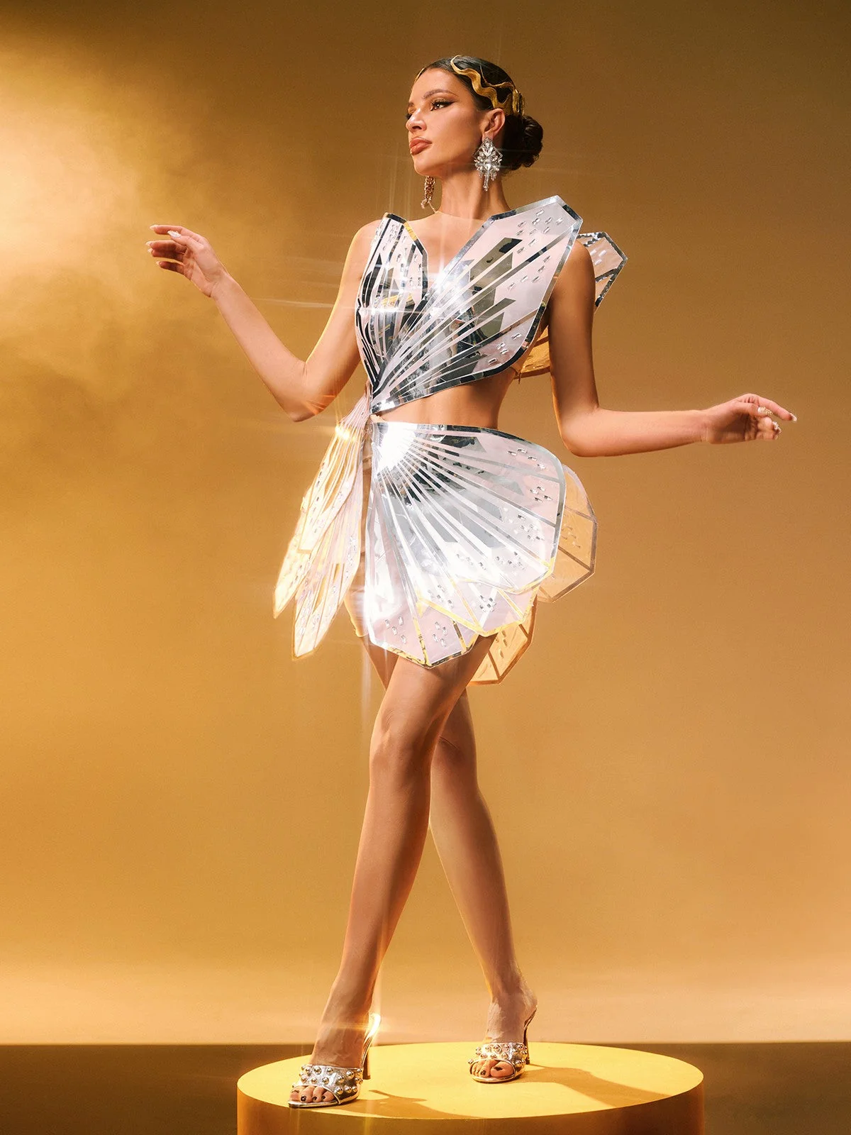 Silver Butterfly Cutout Mini Dress - Elegant Statement Piece