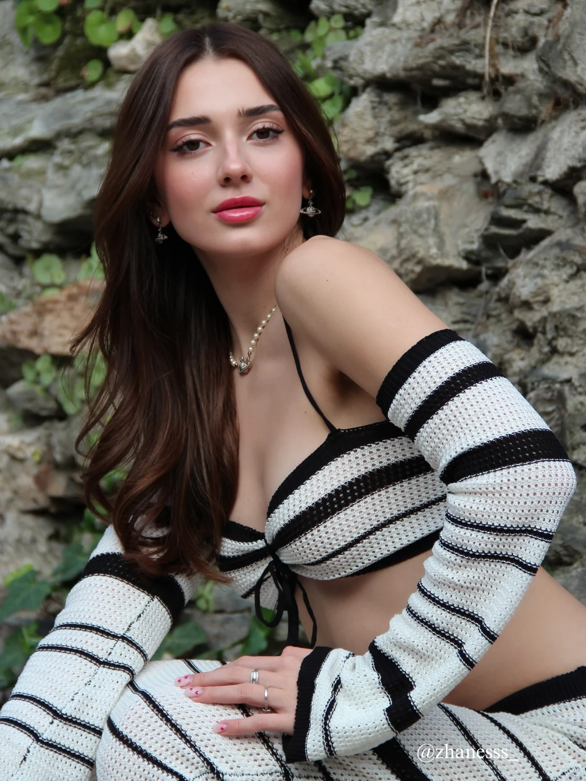 Striped Halterneck Knit Skirt Set - Trendy Style