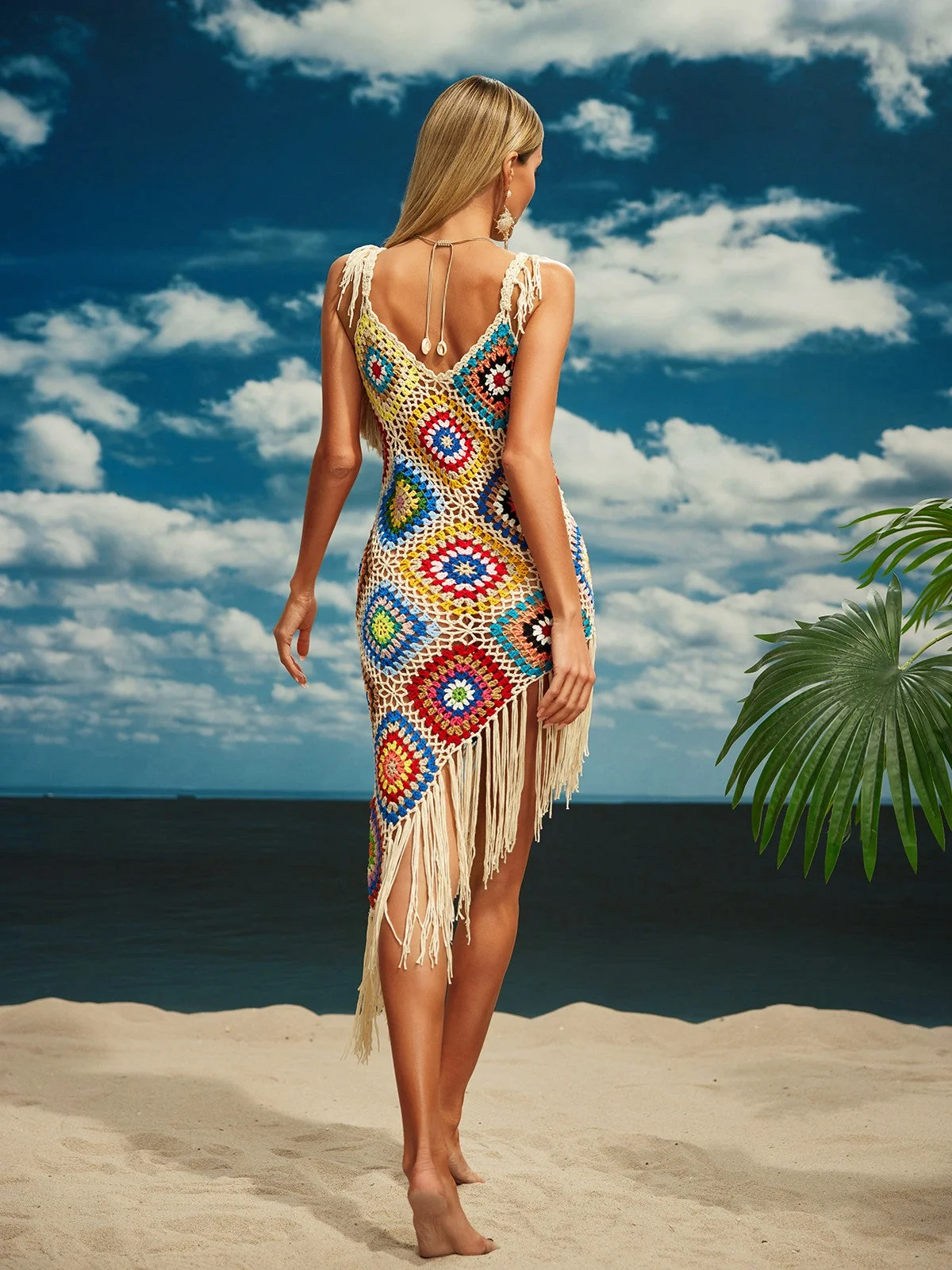 Chic Knit Fringe Midi Dress - Elegant Spaghetti Straps