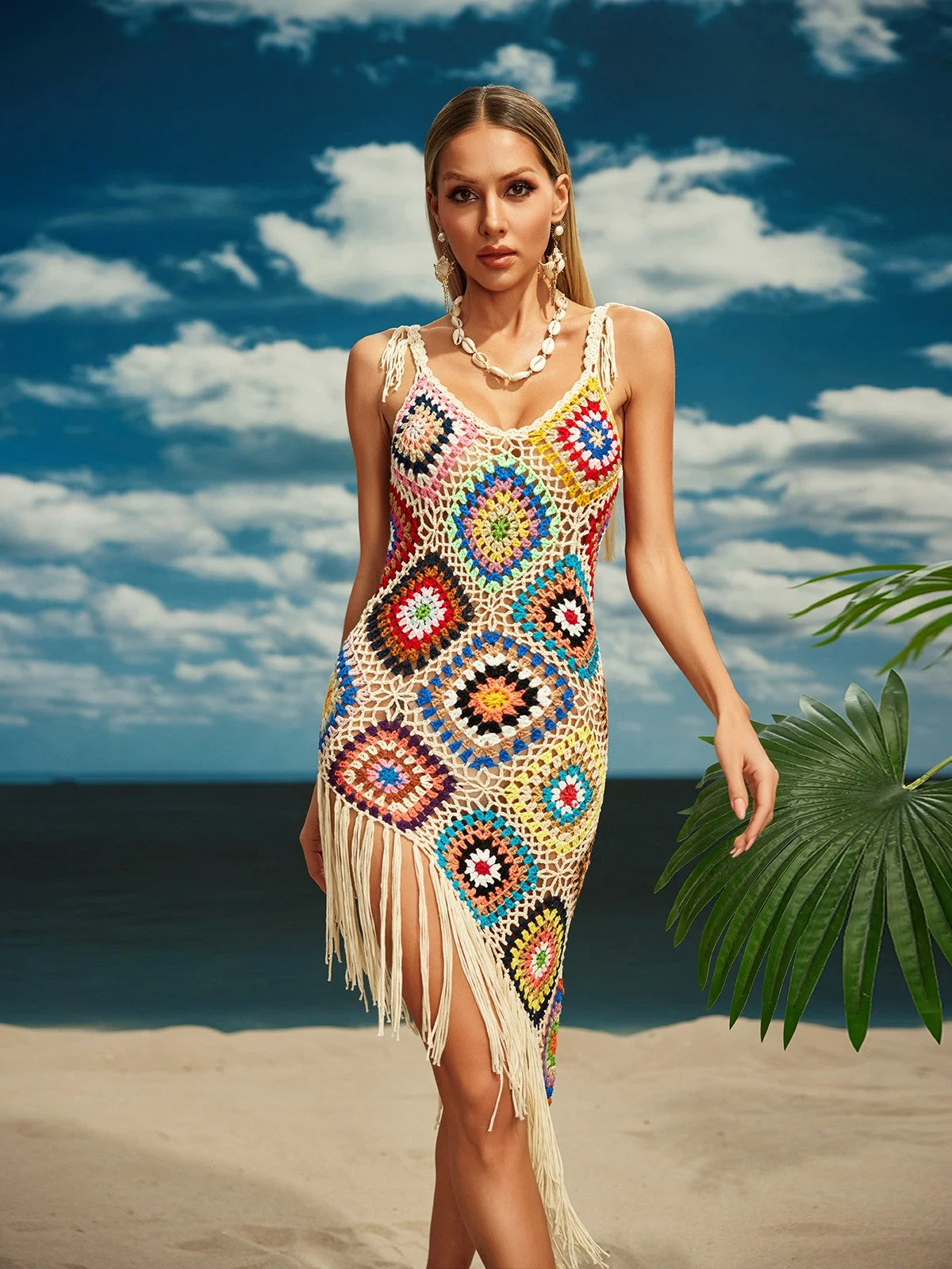 Chic Knit Fringe Midi Dress - Elegant Spaghetti Straps