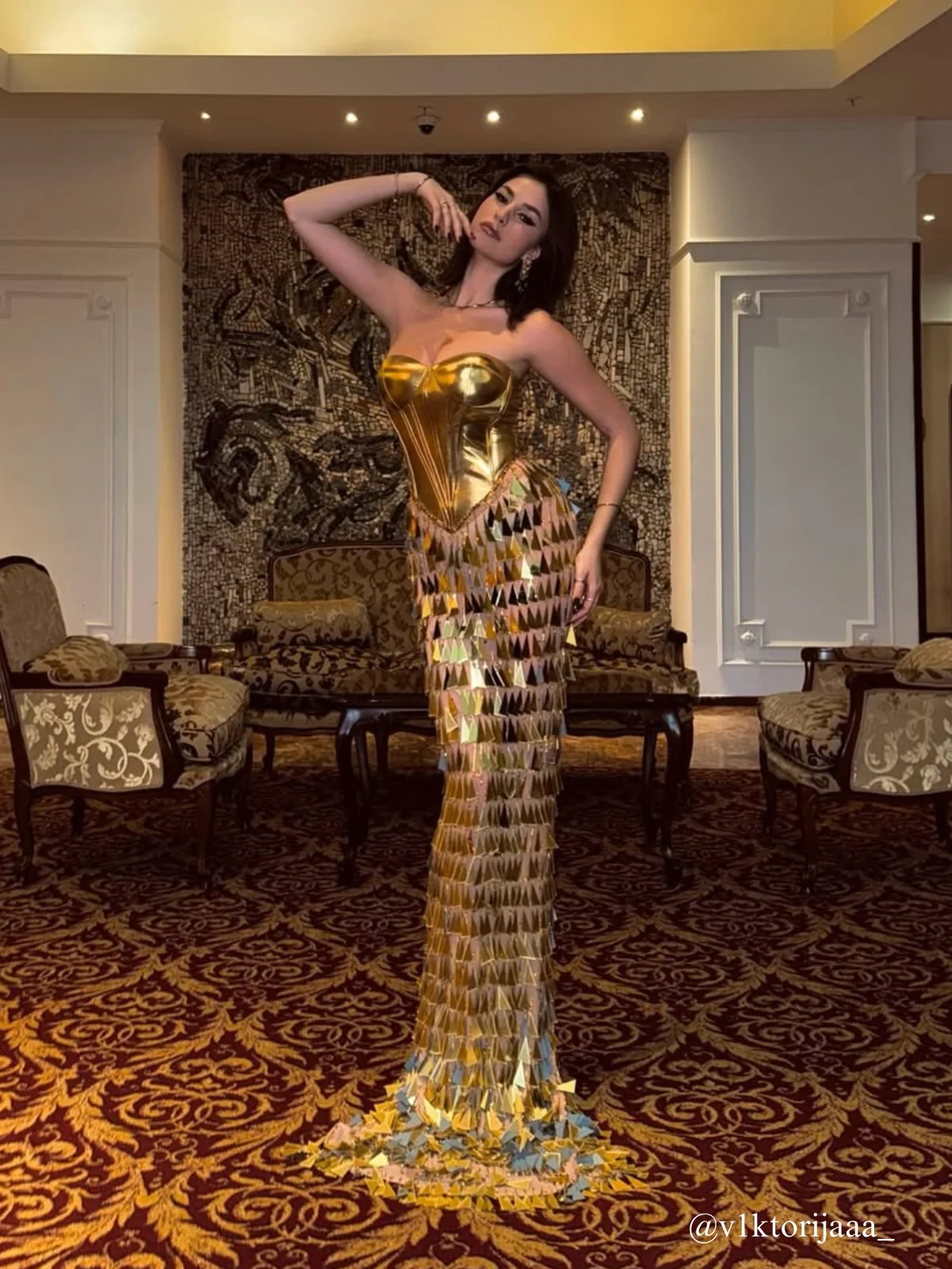 Acrylic Fringe Maxi Dress with Corset Detail