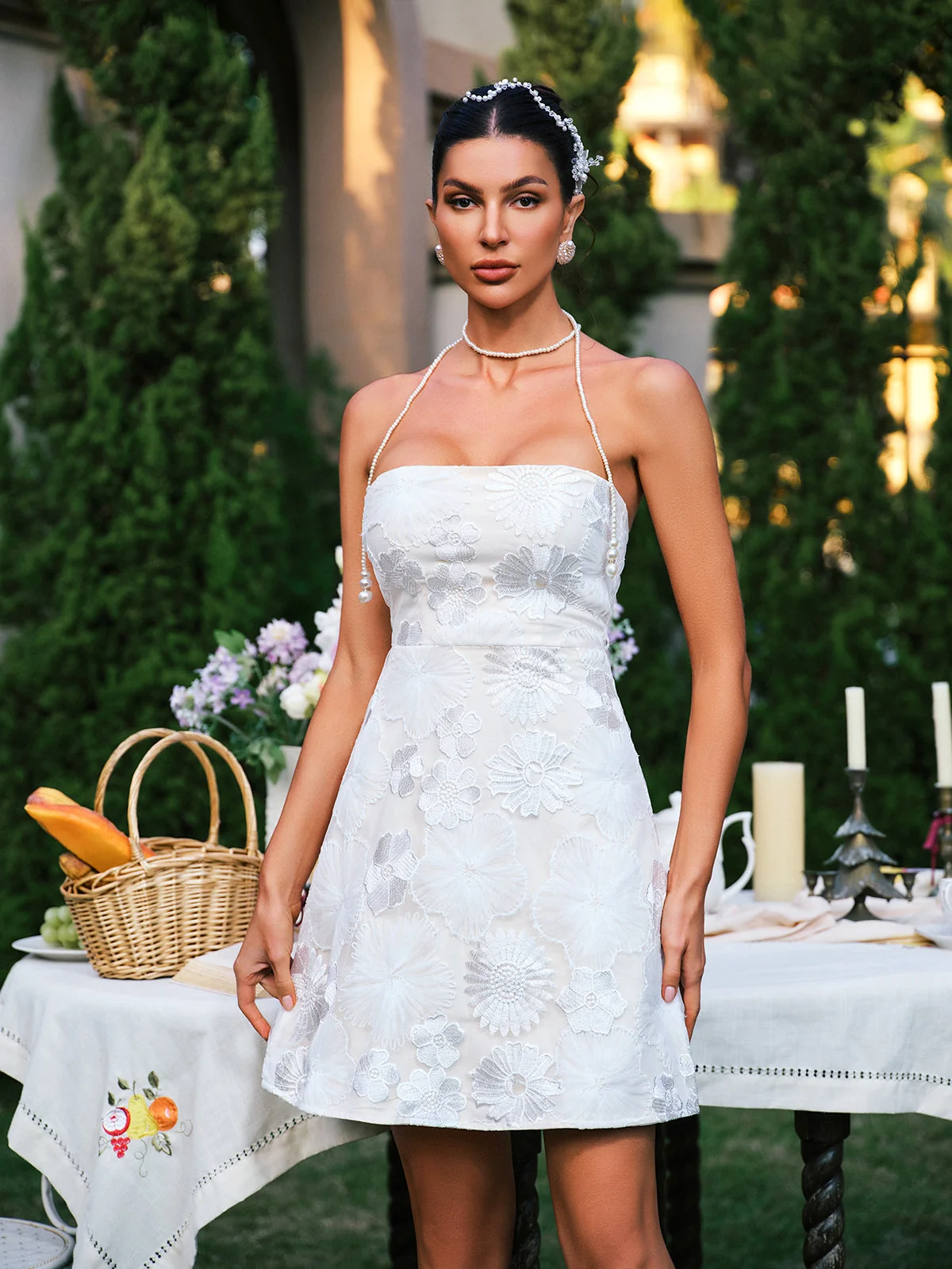 White Mesh Floral Embroidered Mini Dress - Stunning Summer Fashion