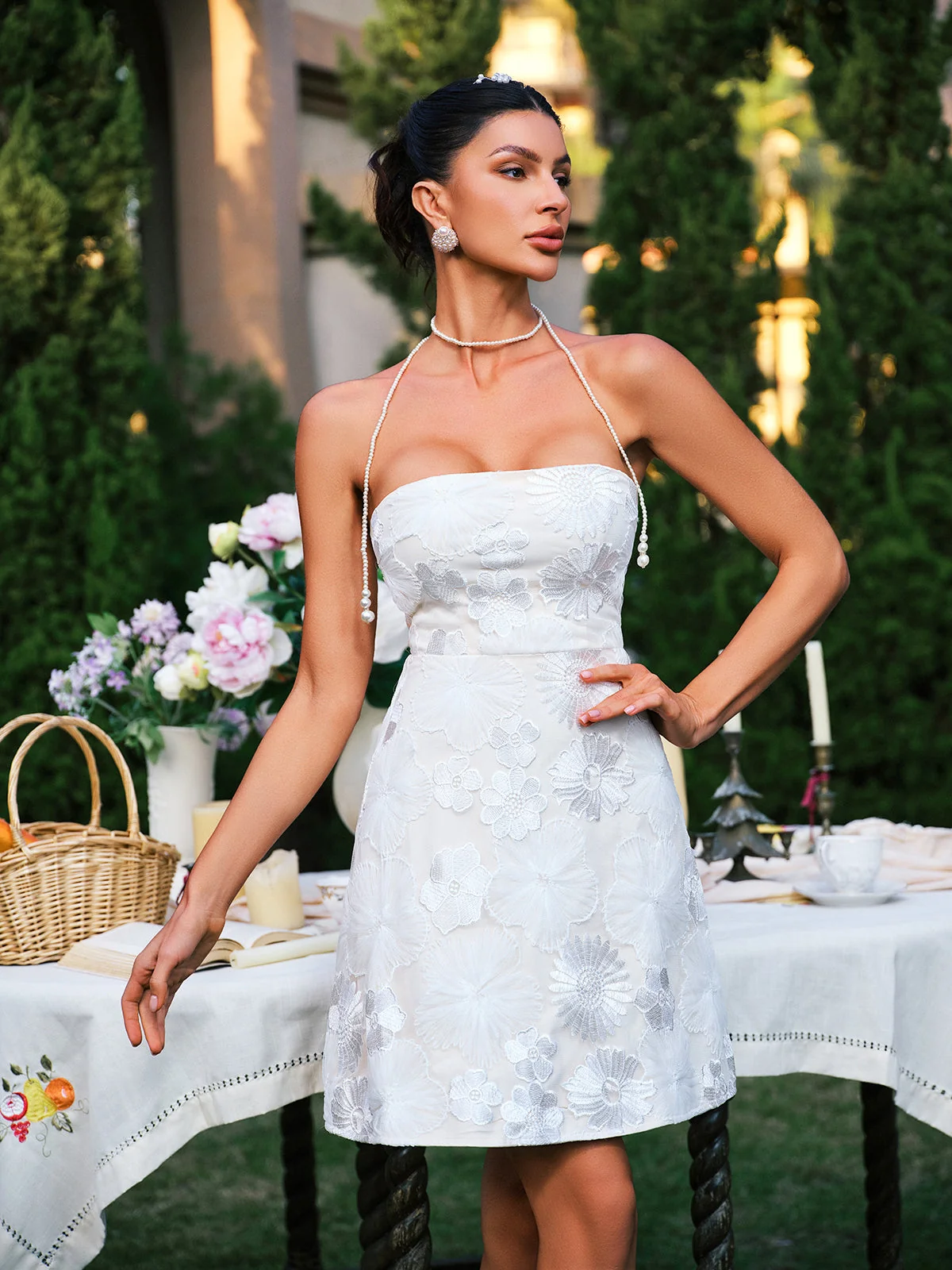 White Mesh Floral Embroidered Mini Dress - Stunning Summer Fashion