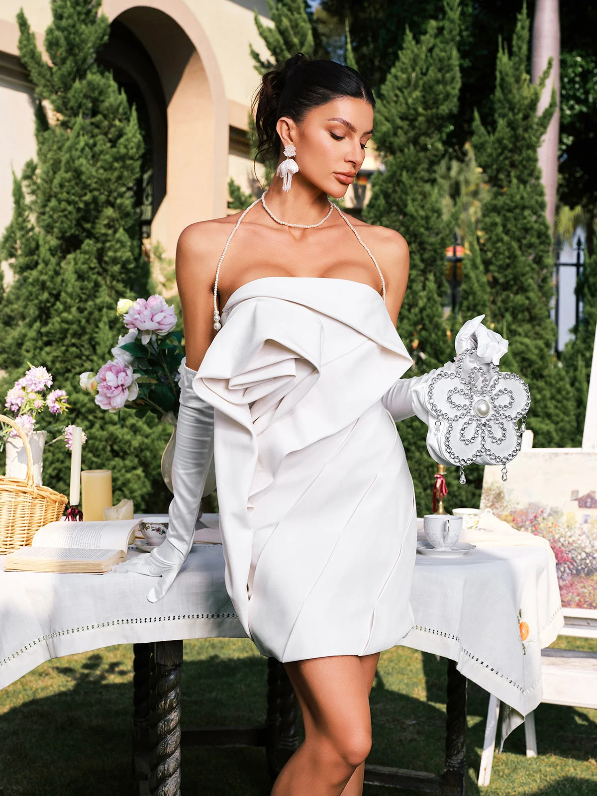 Floral Ruched Mini Dress - Strapless Party Fashion