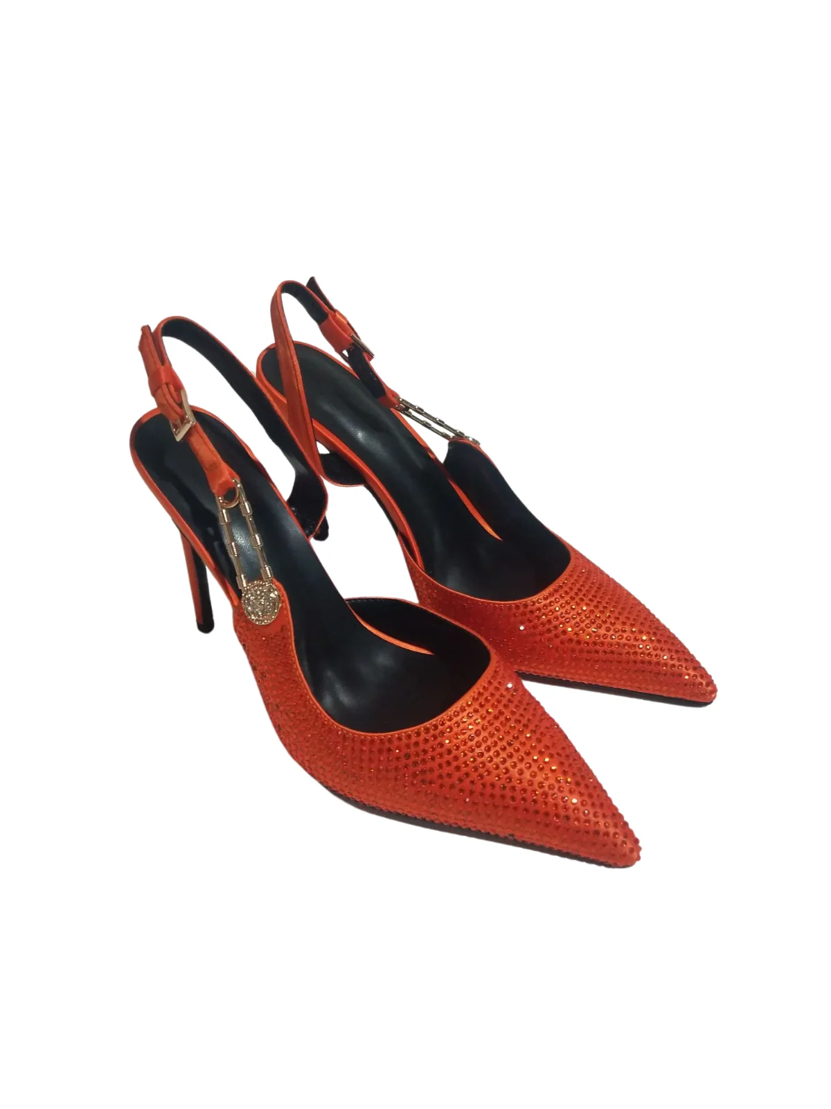 Orange Crystal Stiletto Heels - Elegant Statement Footwear