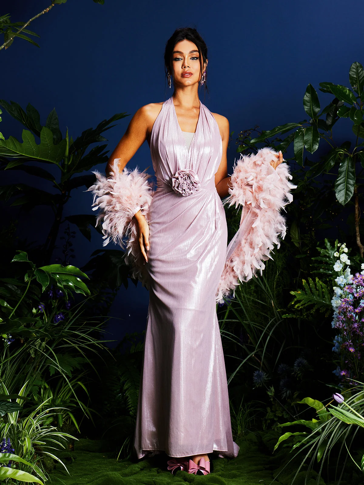 Bohemian Halterneck Flower Maxi Dress with Matching Shrug