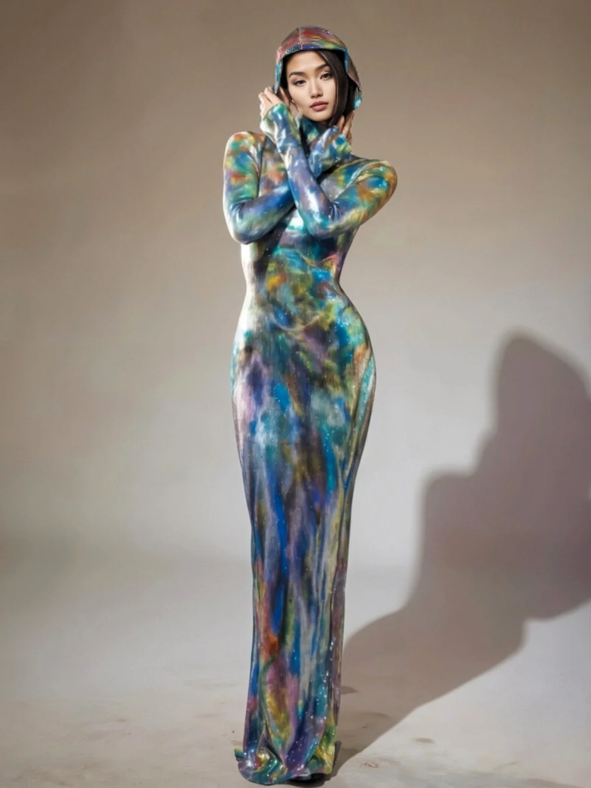 Blue Ombre Hooded Maxi Dress