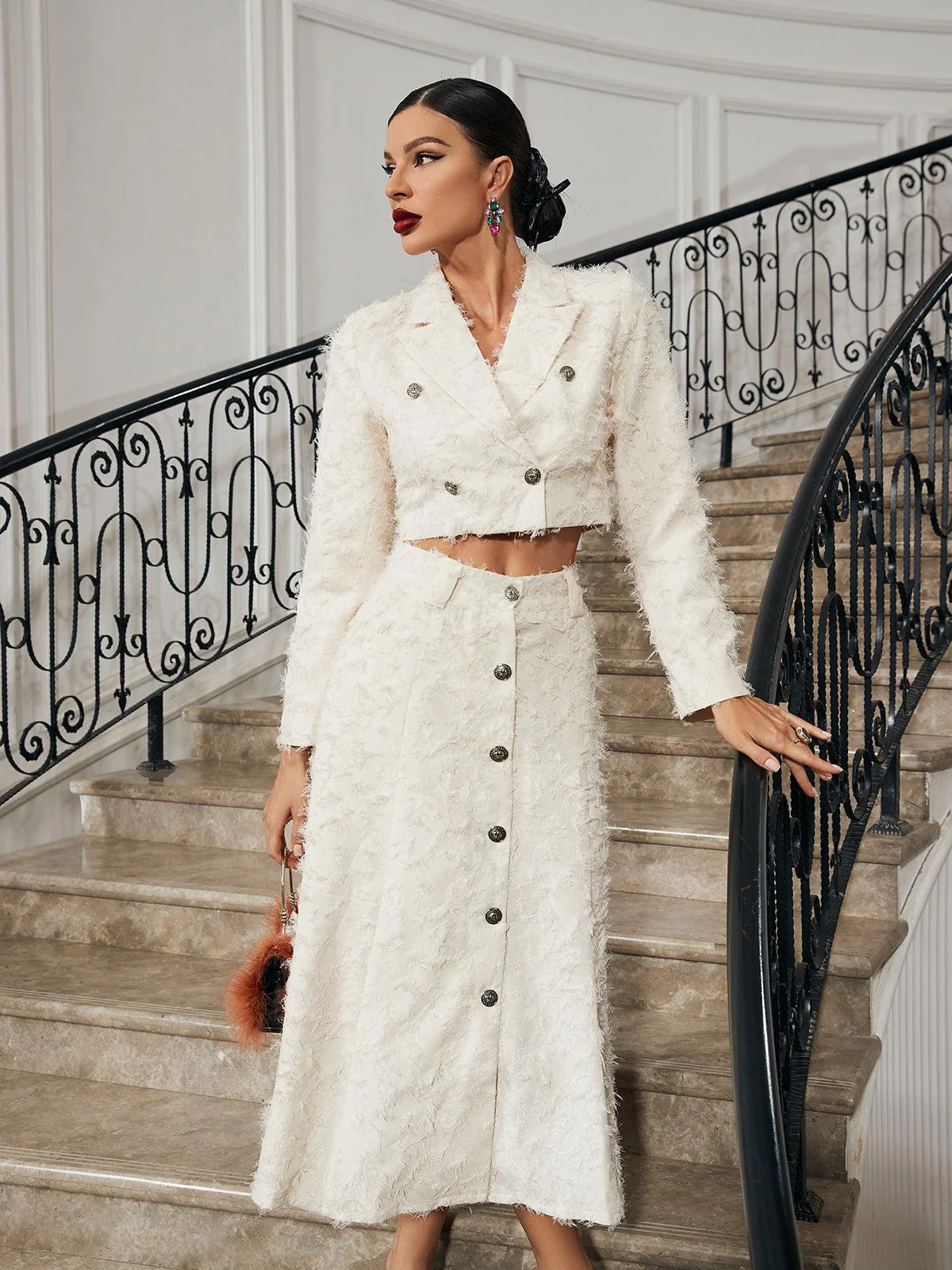 White Fringe Skirt Set - Elegant Cocktail Fashion