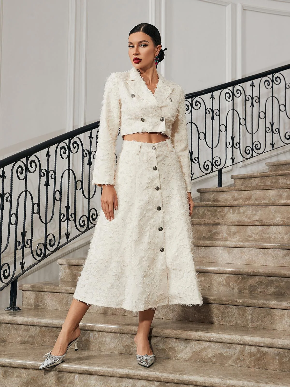 White Fringe Skirt Set - Elegant Cocktail Fashion