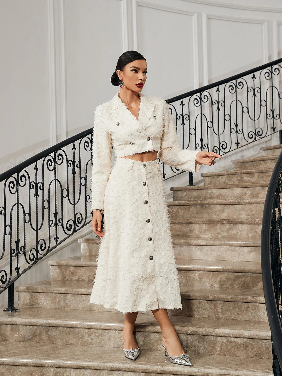 White Fringe Skirt Set - Elegant Cocktail Fashion