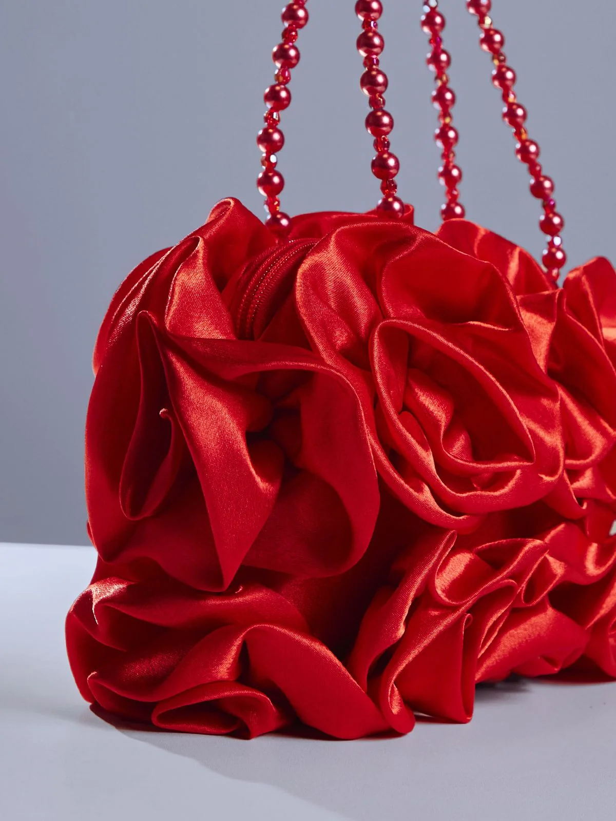 Red Floral Satin Shoulder Bag - Elegant Flower Design