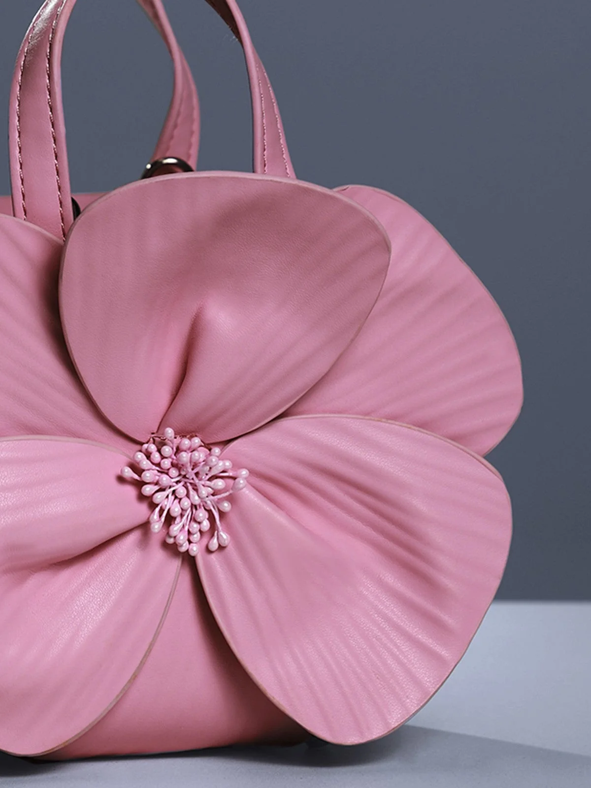 Pink Leather Flower Bag - Stylish Floral Design