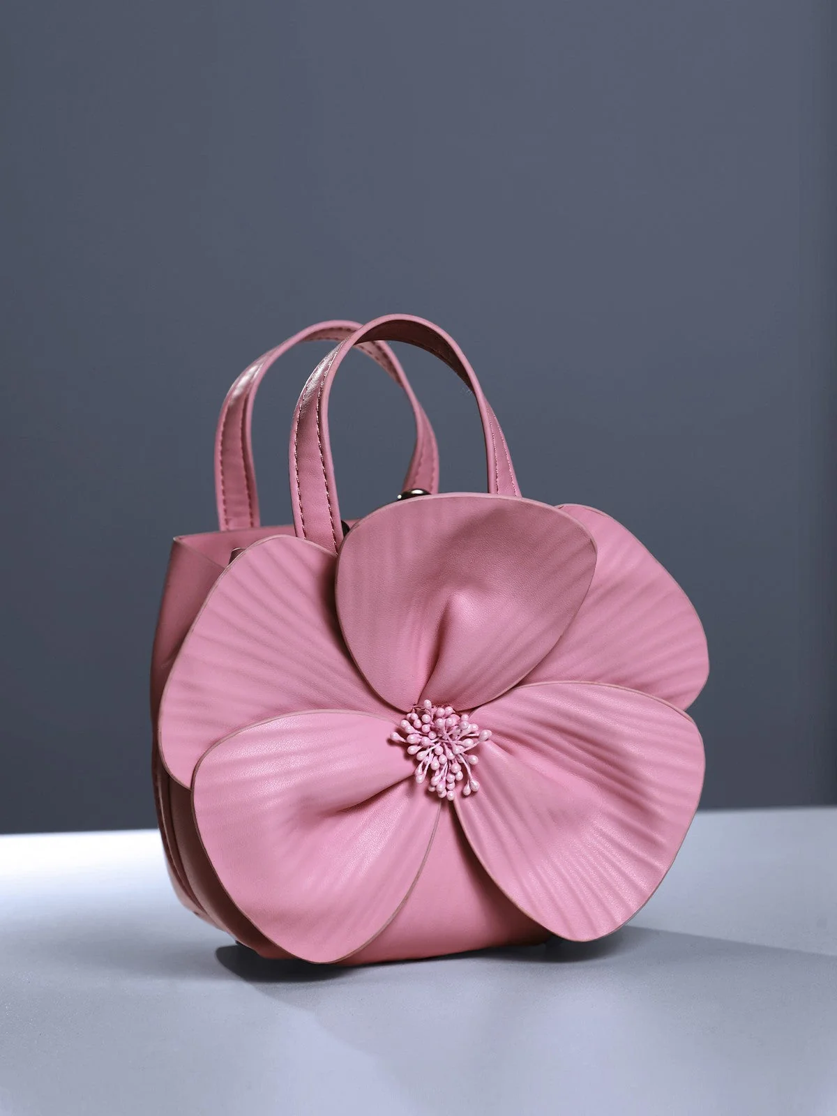 Pink Leather Flower Bag - Stylish Floral Design