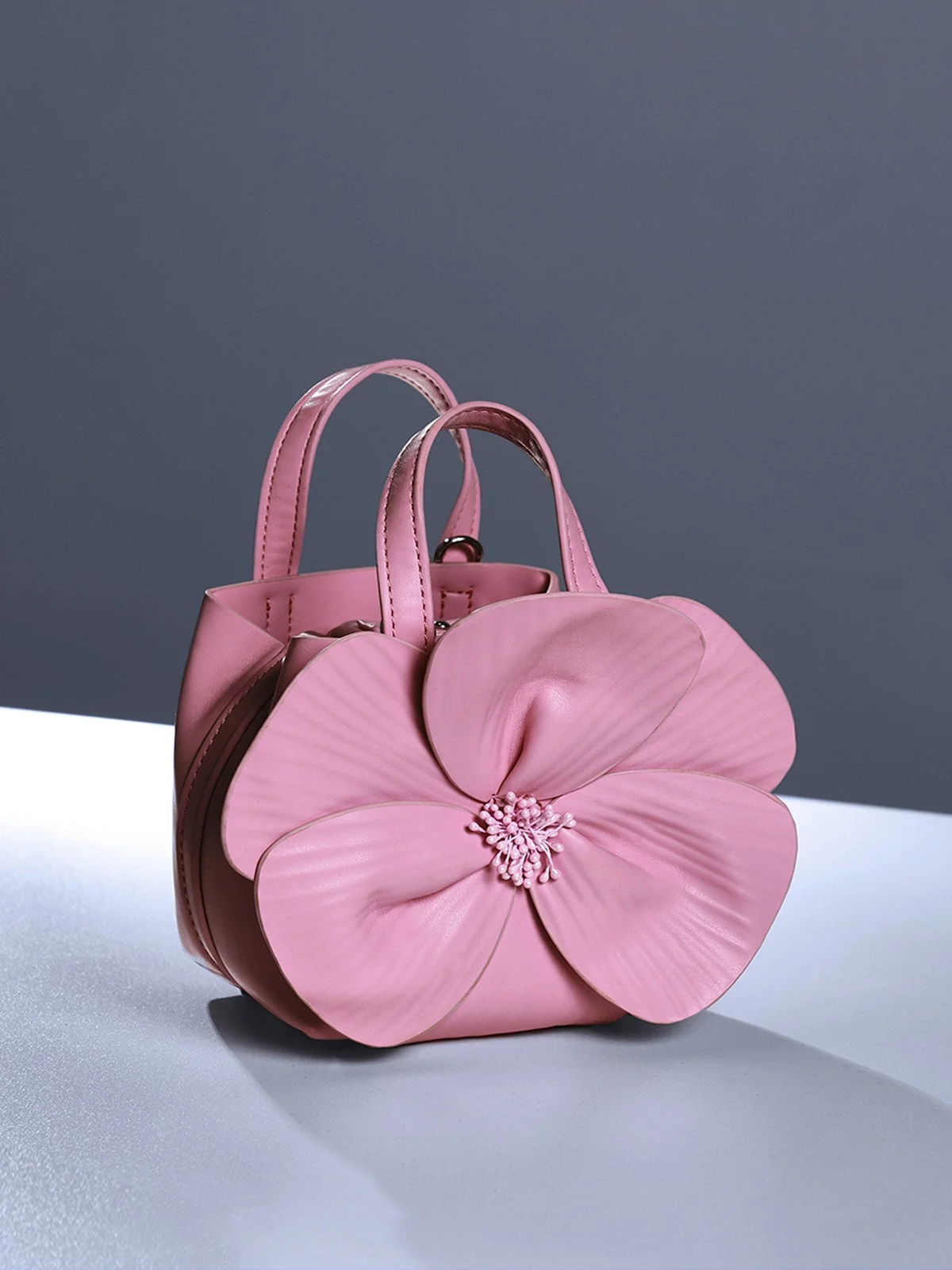 Pink Leather Flower Bag - Stylish Floral Design