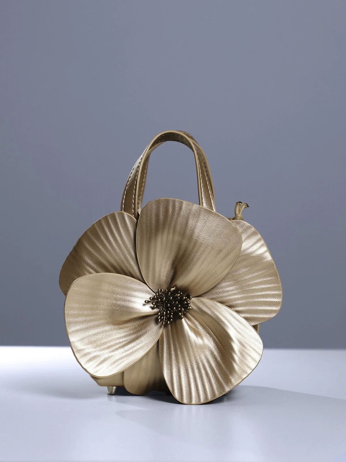 Leather Flower Design Bag in Elegant Gold