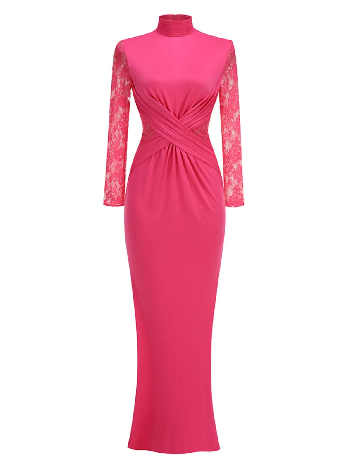 Elegant Long Sleeve Pink Maxi Dress