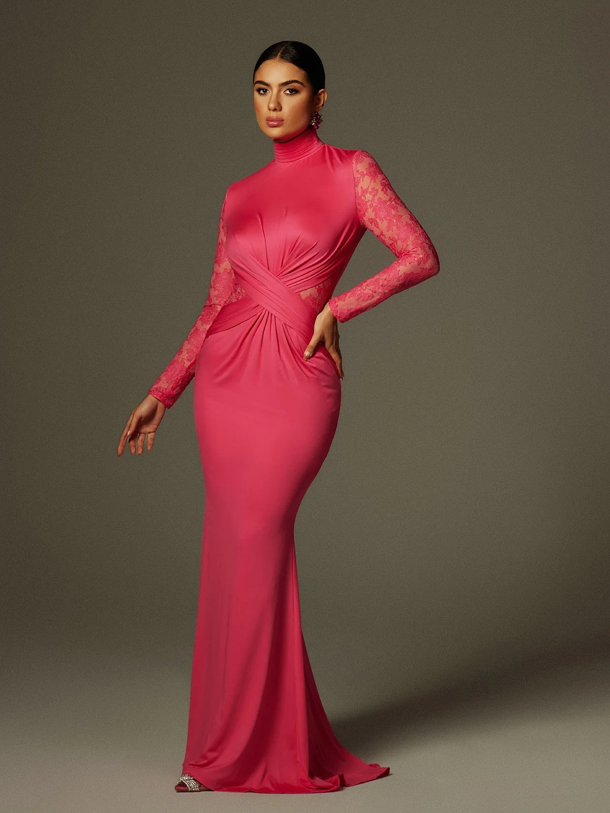 Elegant Long Sleeve Pink Maxi Dress