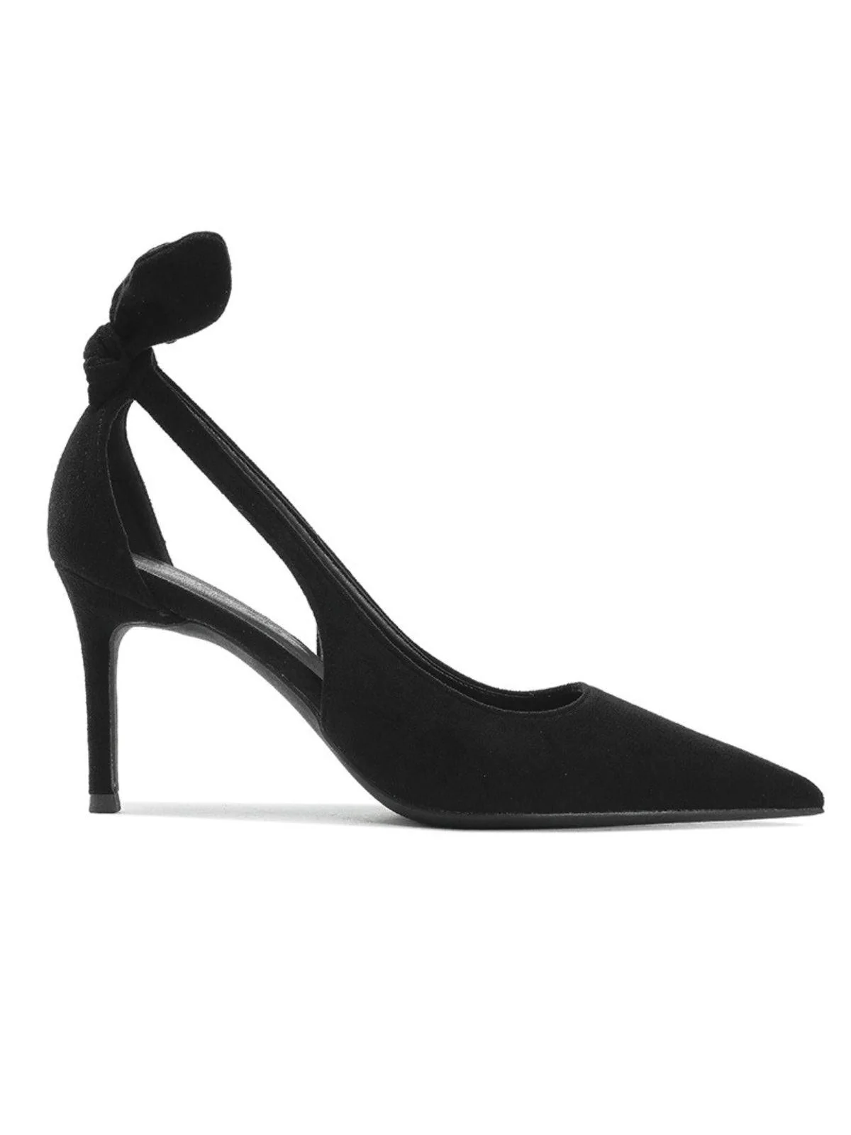 Black Pointed Toe Stiletto Heels with Bow Detail
