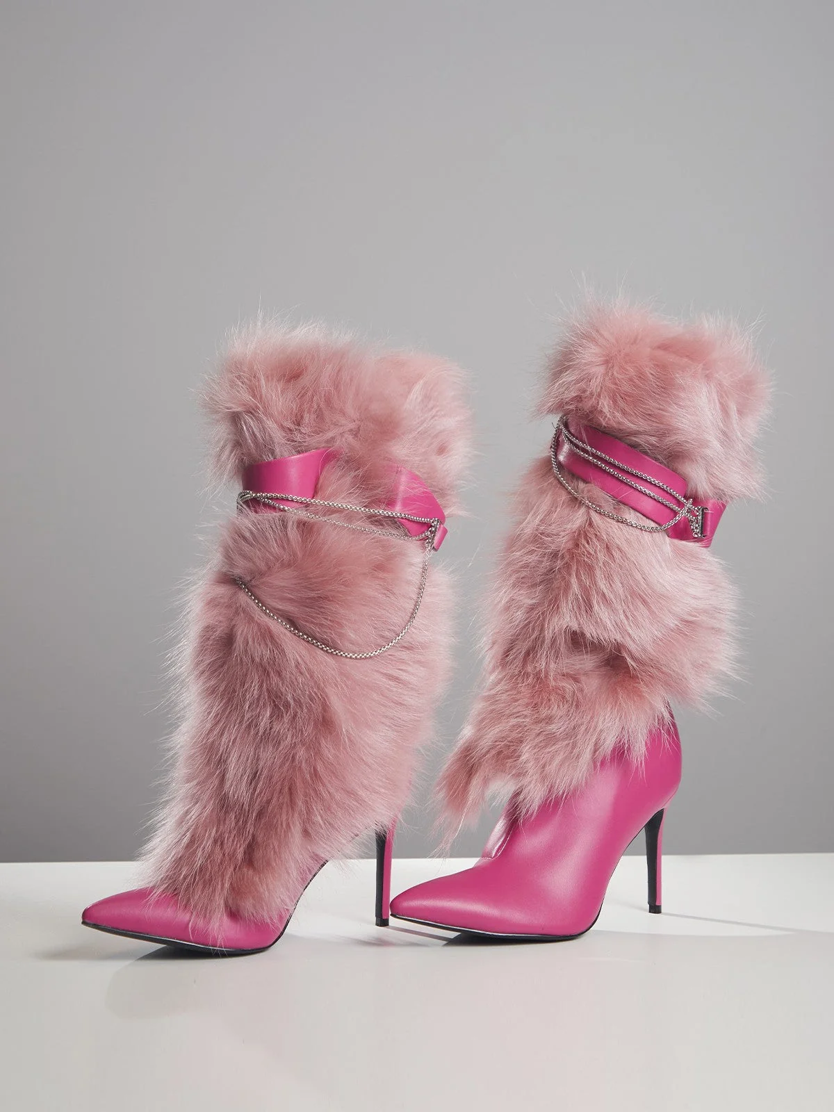 Cozy Pink Faux Fur Boots - Trendy & Warmth (shoes)