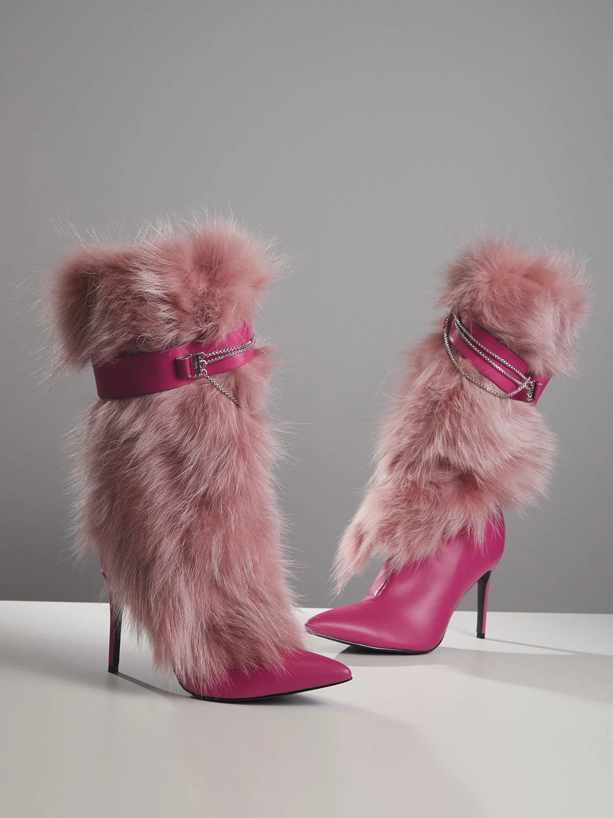 Cozy Pink Faux Fur Boots - Trendy & Warmth (shoes)