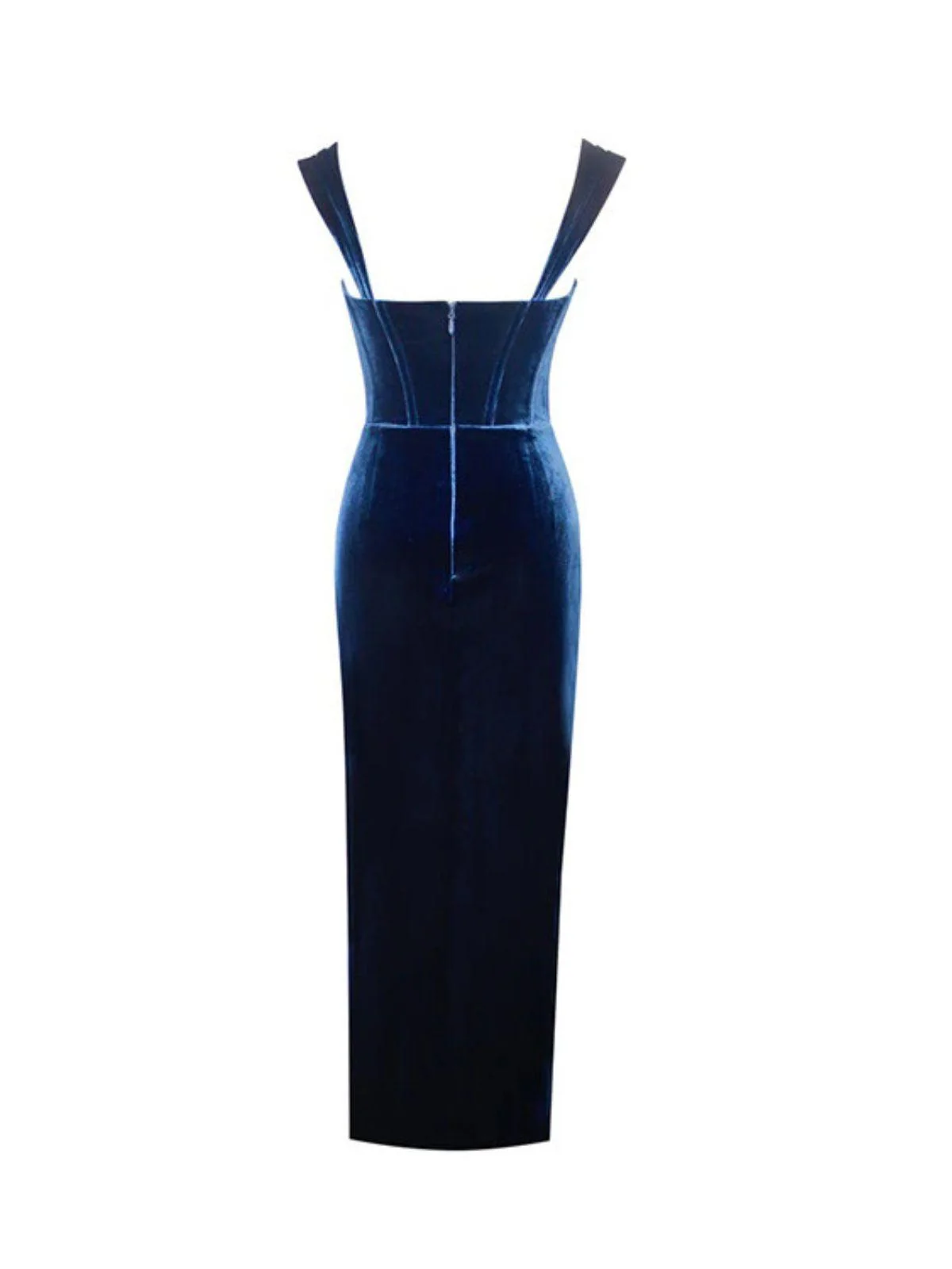 Luxurious Navy Velvet Asymmetric Dress - Elegant Classic Style