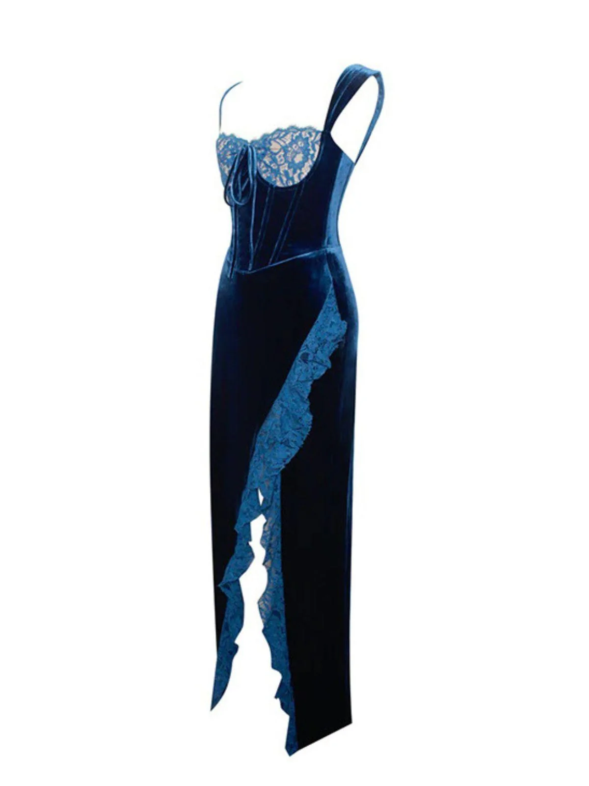 Luxurious Navy Velvet Asymmetric Dress - Elegant Classic Style