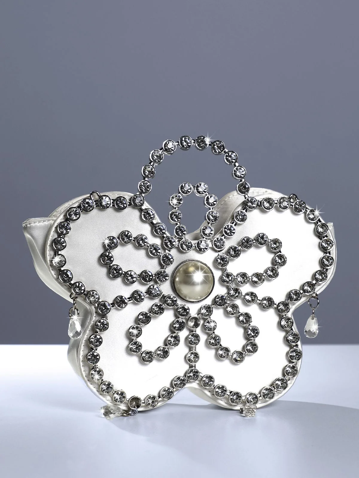 Crystal Butterfly Design Elegant Bag - White
