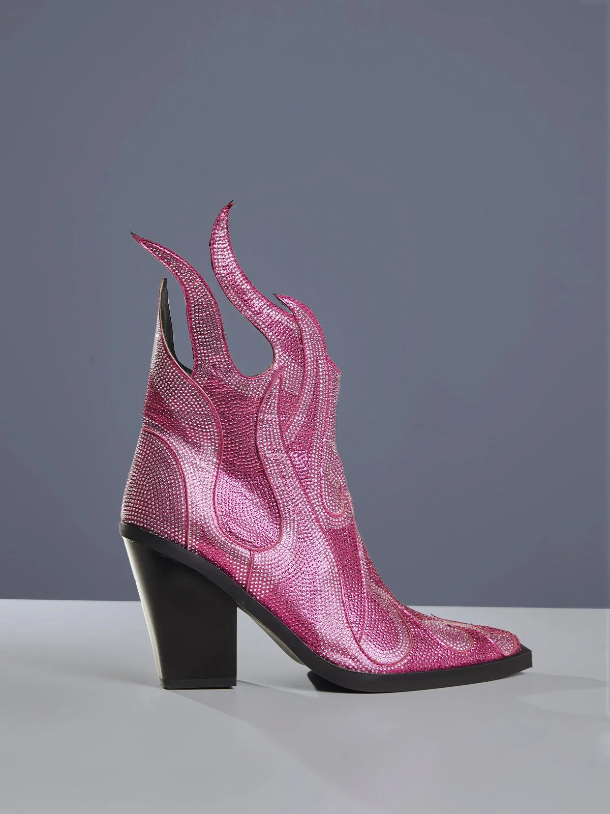 Luxury Fire Crystal Pointed Toe Boots - Pink