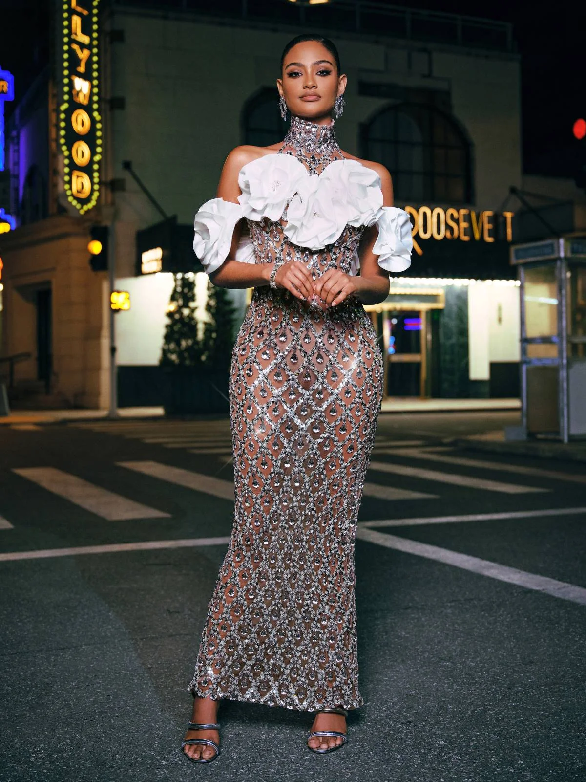 White Floral Sequin Maxi Dress - Elegant & Glamorous