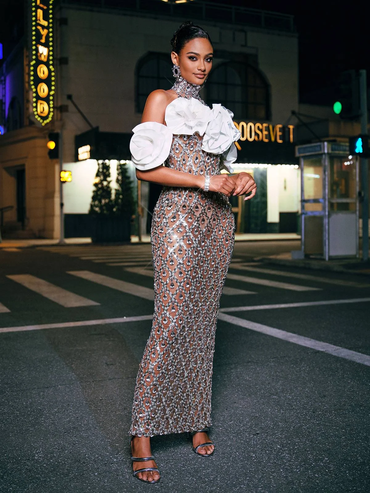 White Floral Sequin Maxi Dress - Elegant & Glamorous