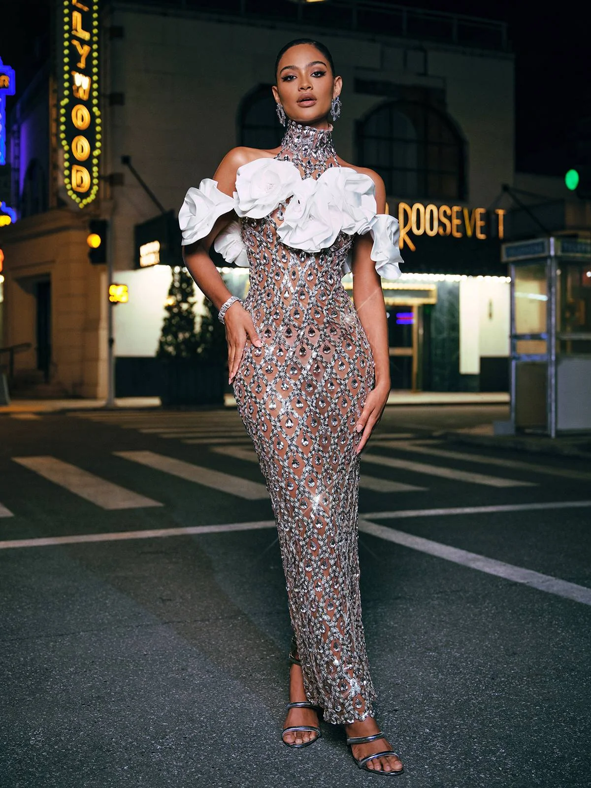 White Floral Sequin Maxi Dress - Elegant & Glamorous