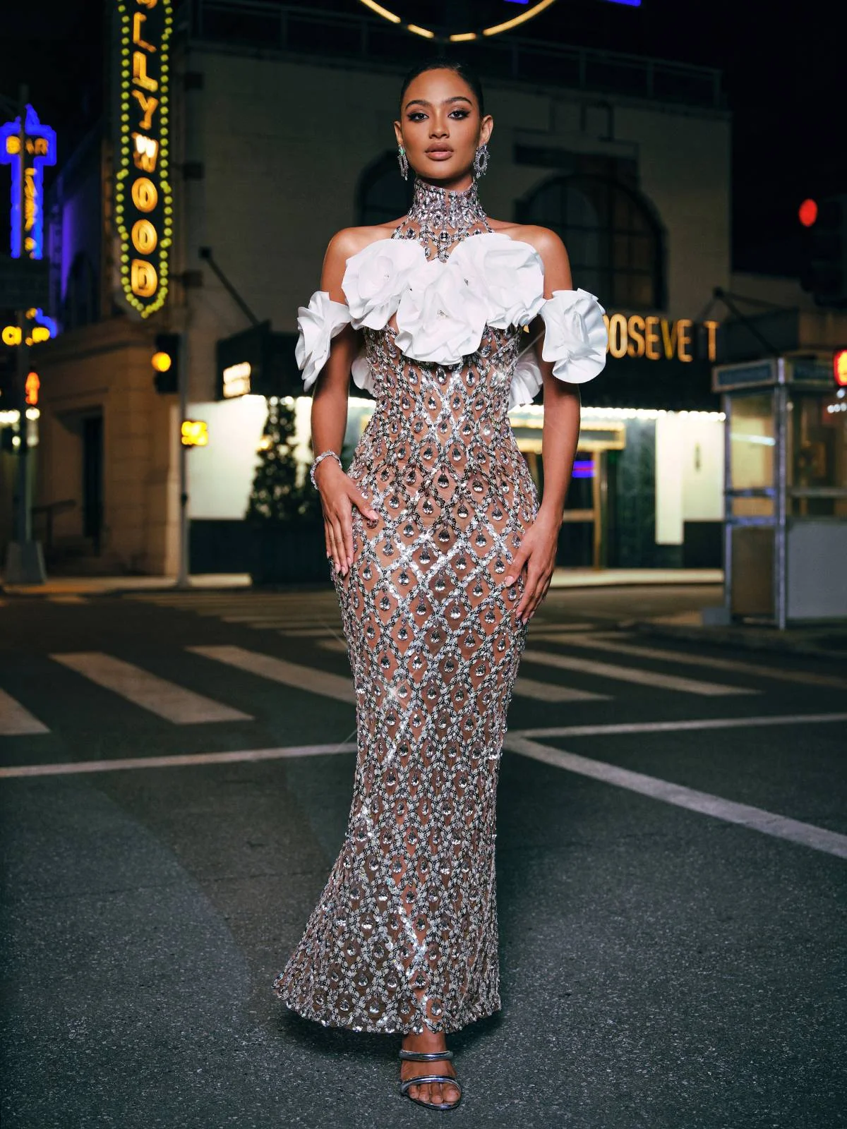 White Floral Sequin Maxi Dress - Elegant & Glamorous
