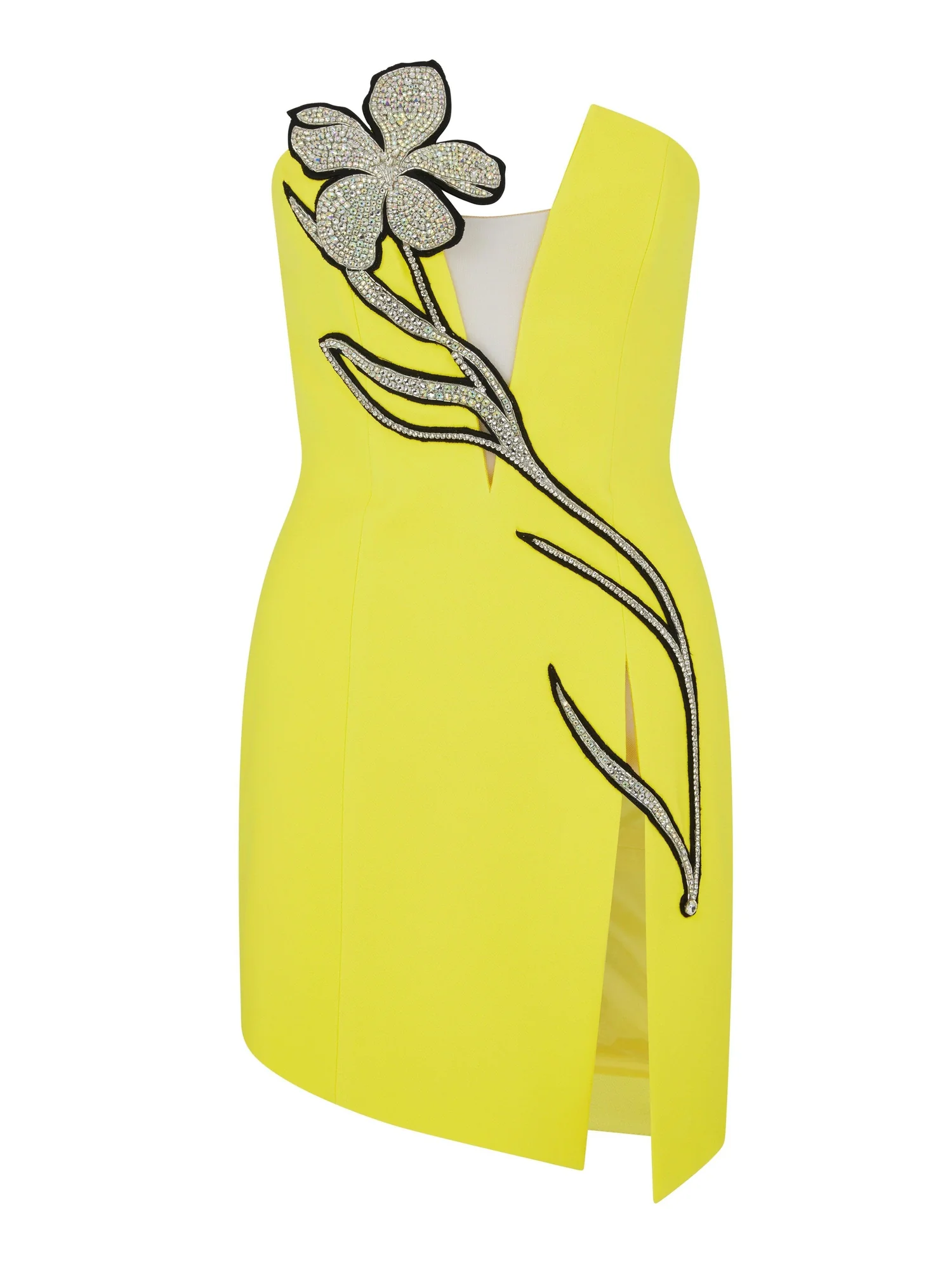 Yellow Bandage Mini Dress with Rhinestone Embellishment