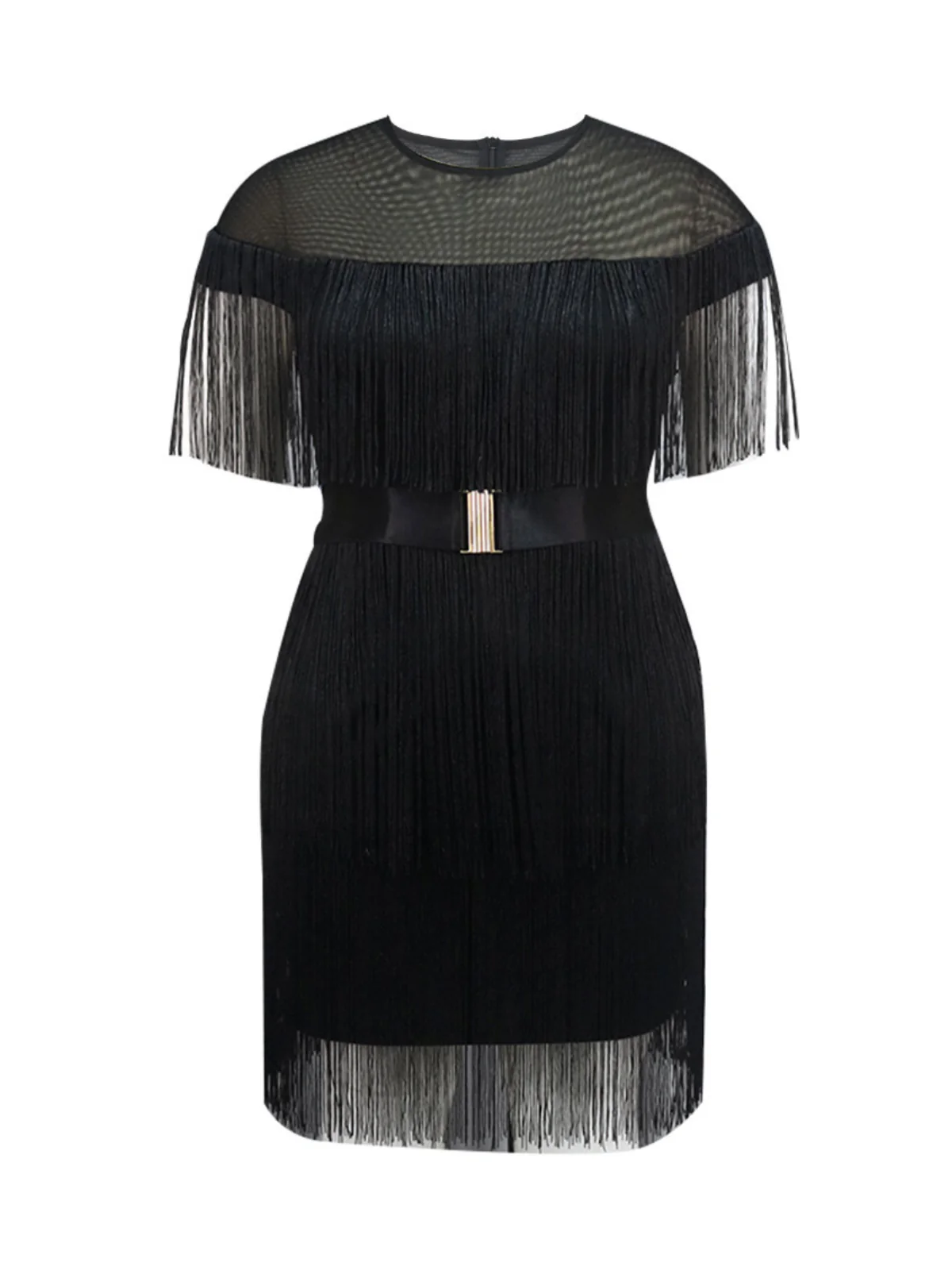 Chic Fringe Mini Dress - Stylish Round Neck Design