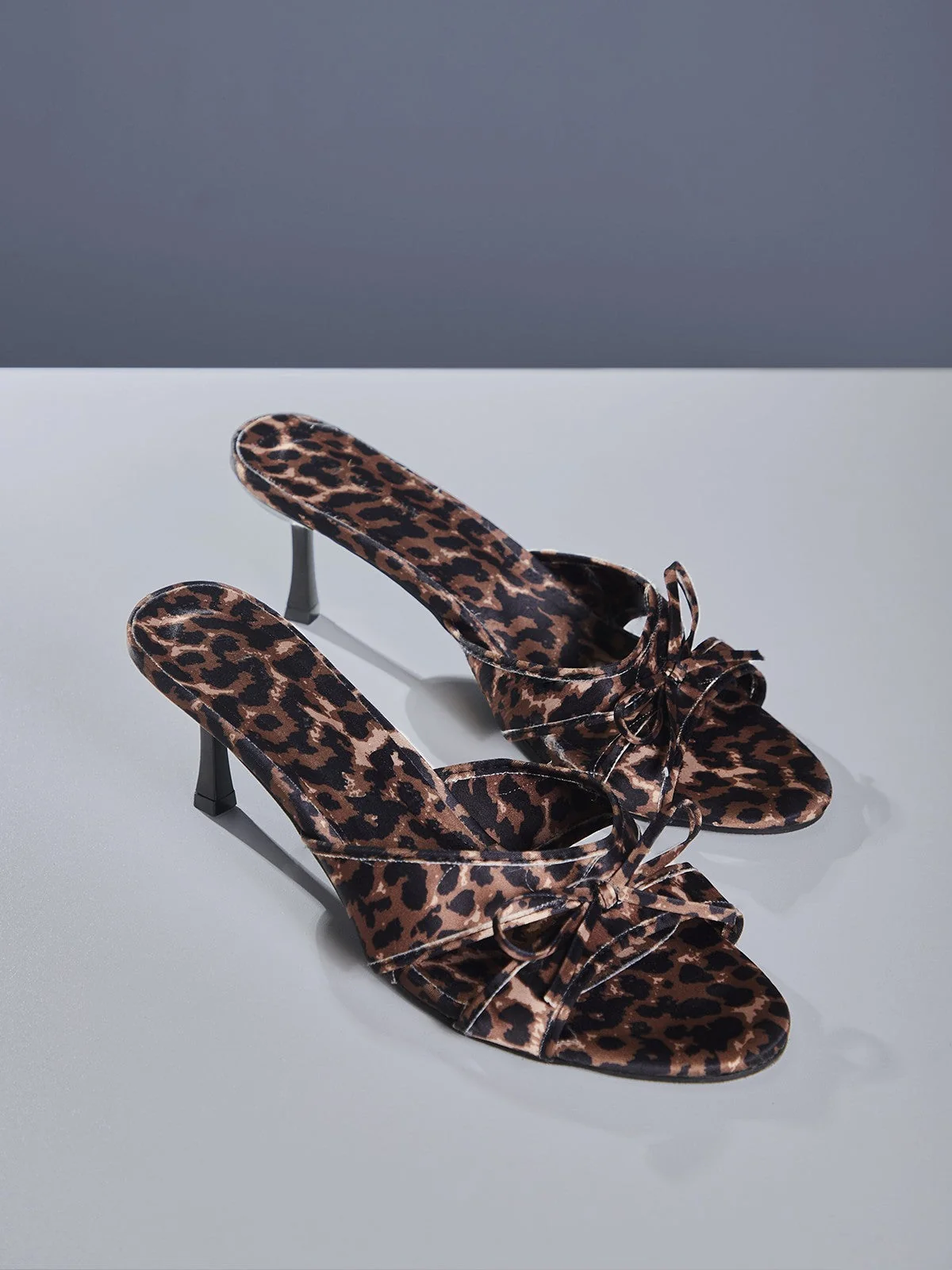 Leopard Print Bow Stiletto Sandals - Womens Trendy Shoes
