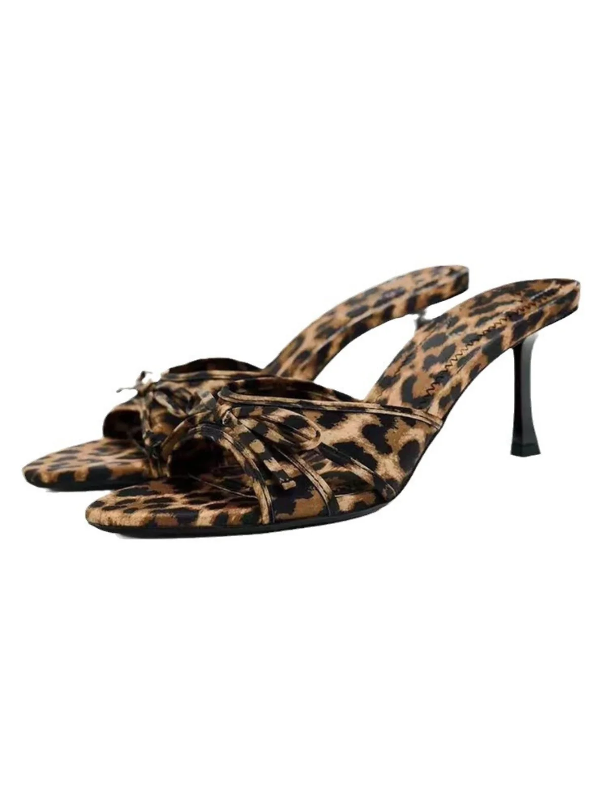 Leopard Print Bow Stiletto Sandals - Womens Trendy Shoes