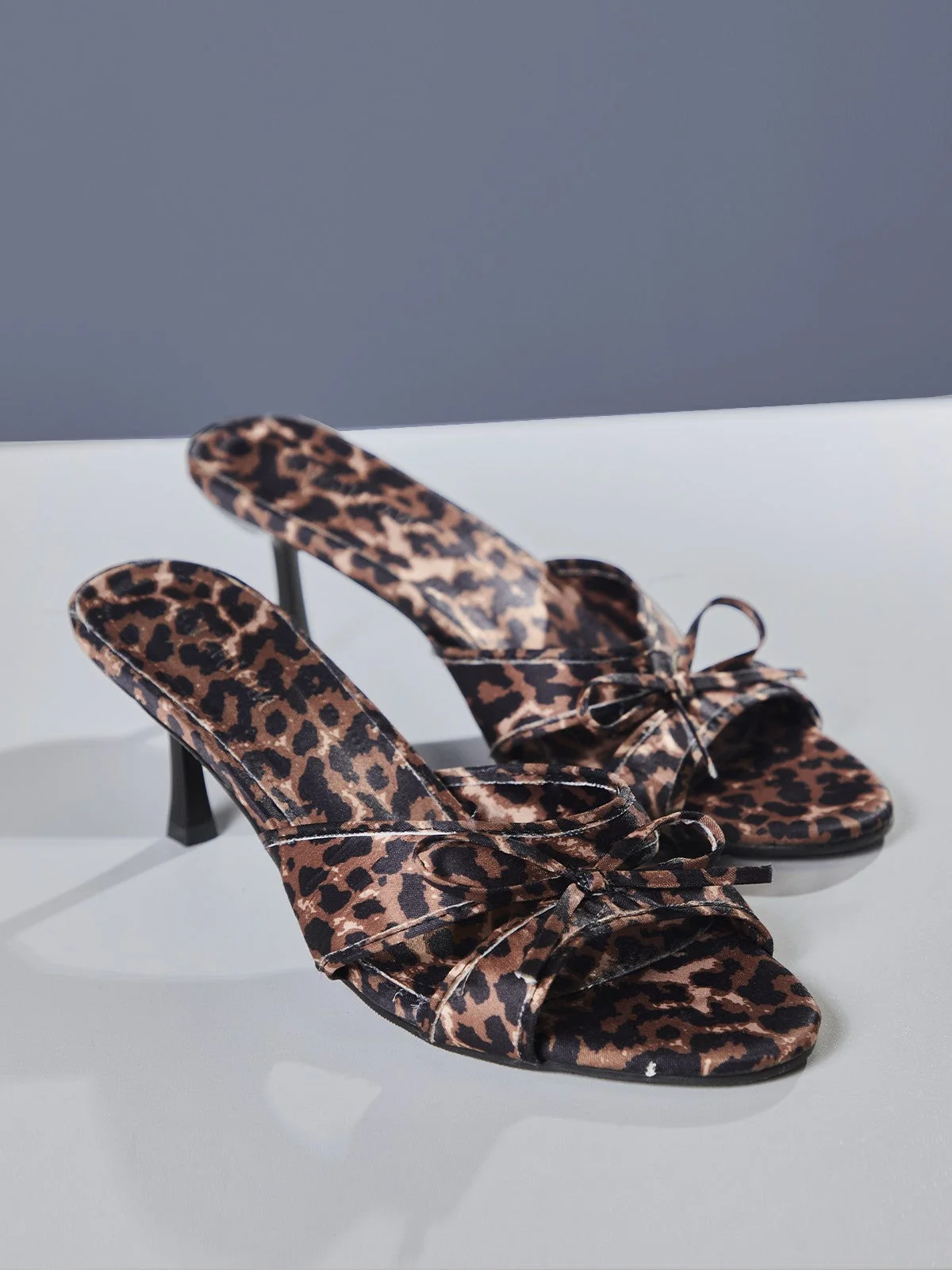 Leopard Print Bow Stiletto Sandals - Womens Trendy Shoes