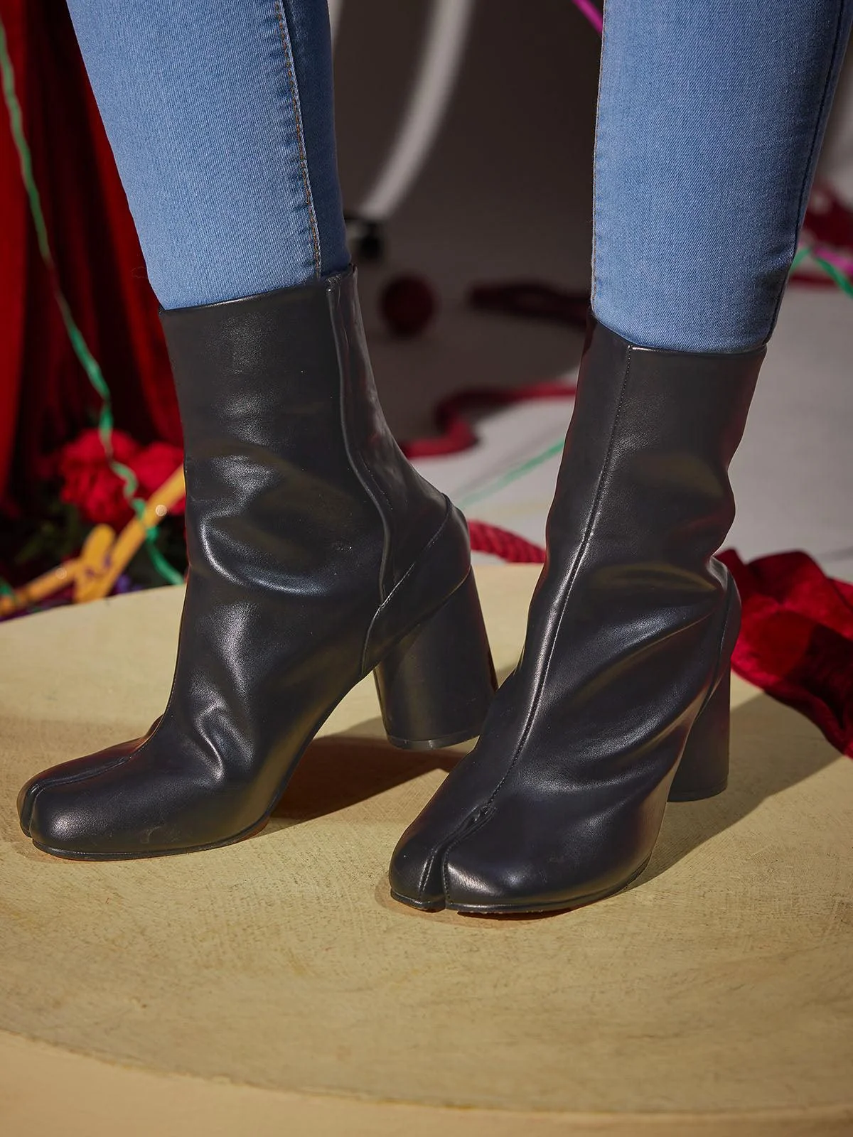 Black Leather Tabi Toe Boots - Stylish & Timeless Design