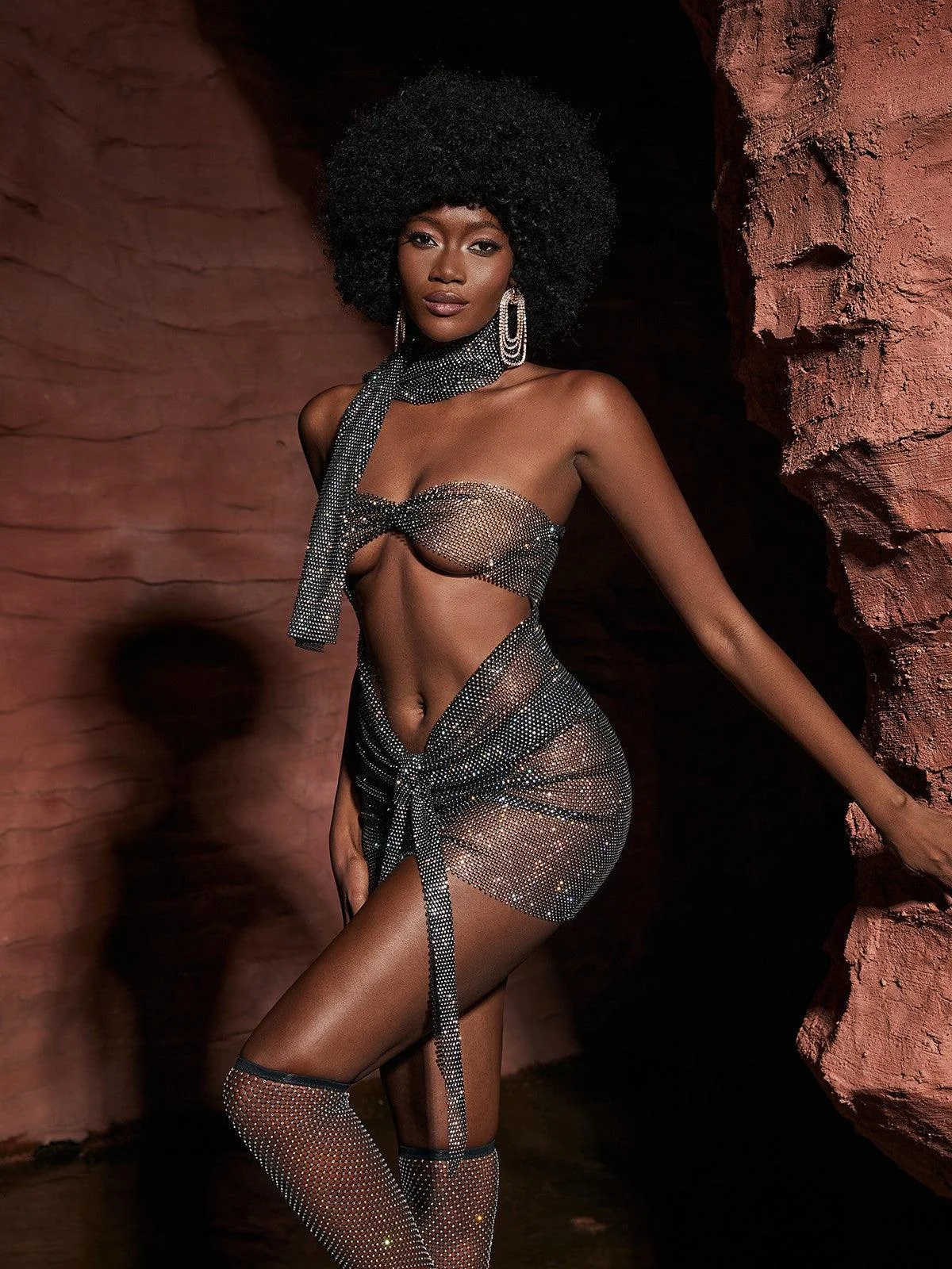 Chainmail Mini Dress with Cutout Details - Statement Piece