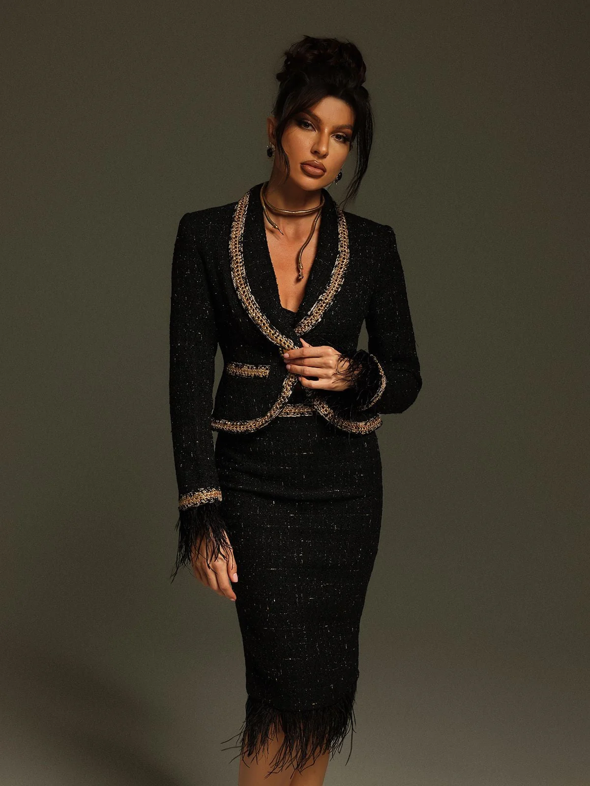 Feathered Goddess Long Sleeve Skirt Set