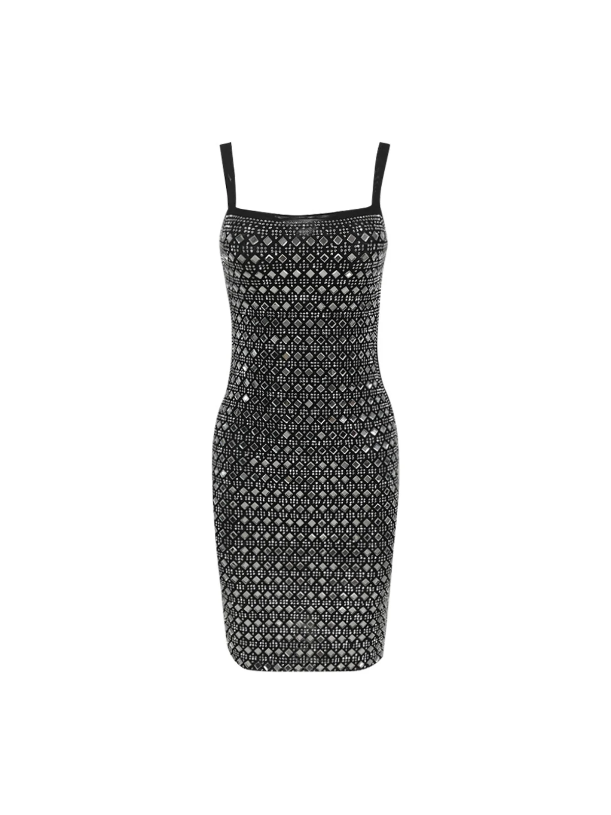 Crystal Bandage Mini Black Dress - Elegant Spaghetti Strap Design