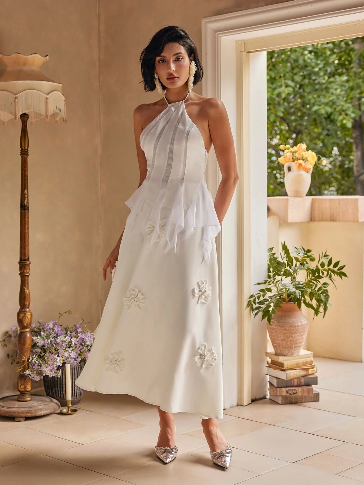 White Satin Halterneck Tea Dress