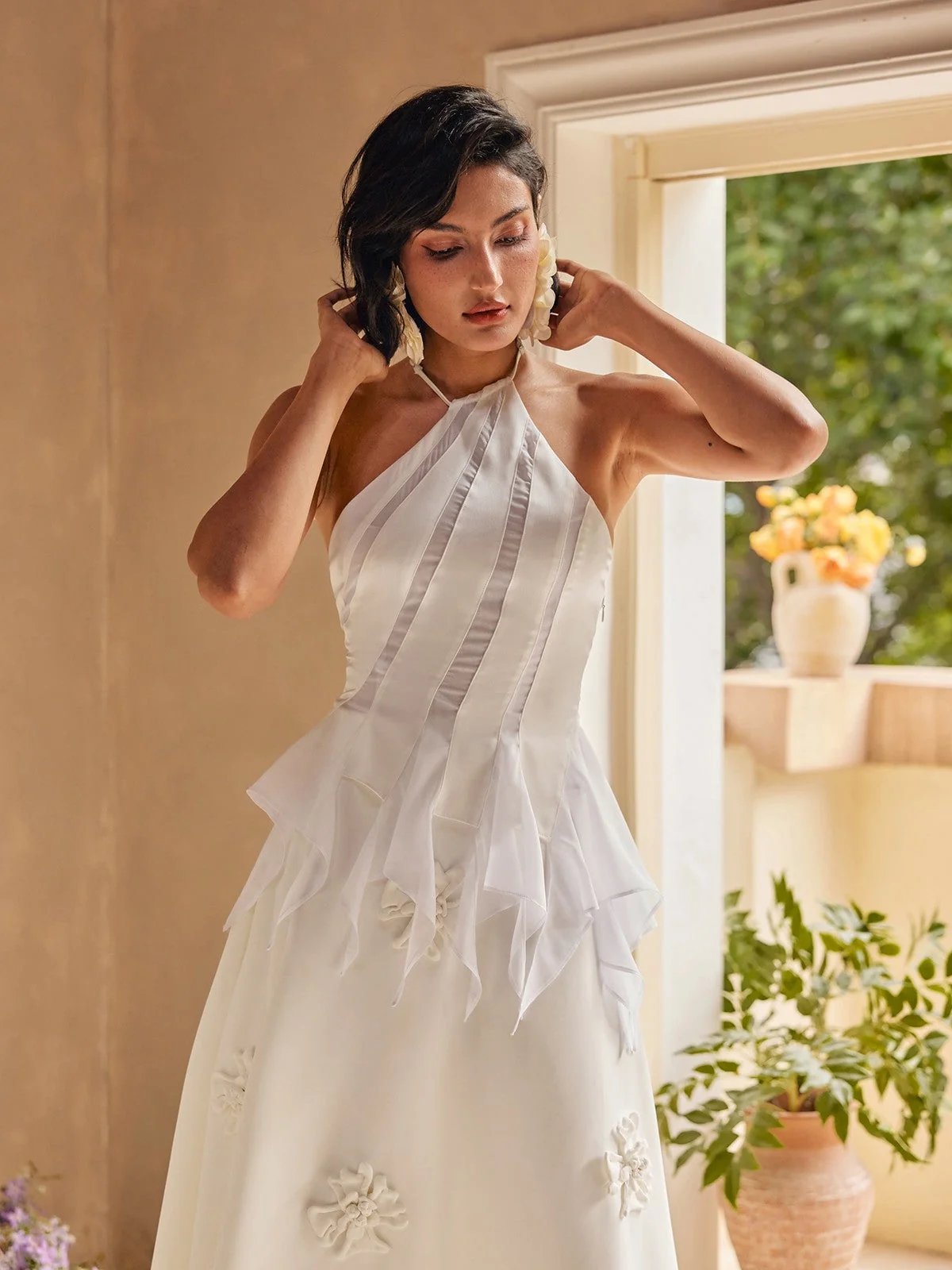 White Satin Halterneck Tea Dress